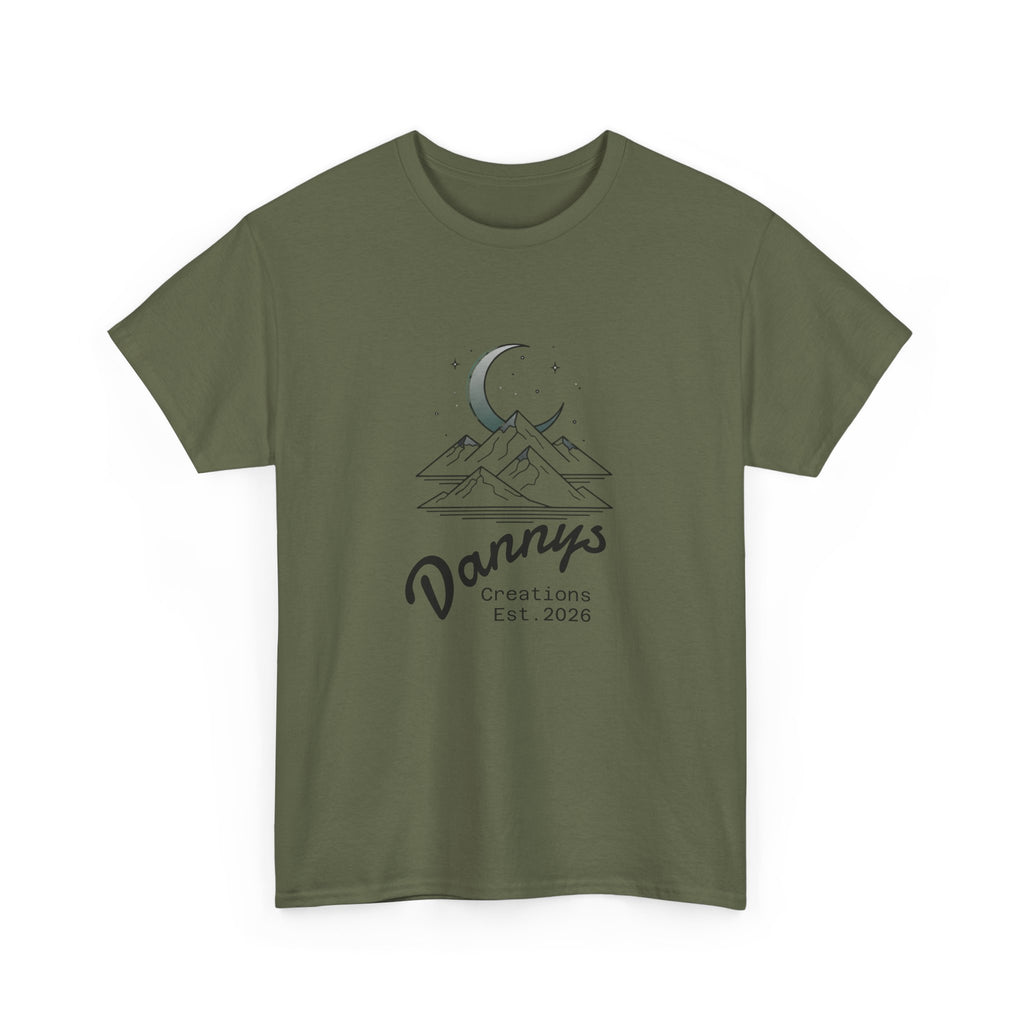 Mountain Moon Graphic Tee — "Danny's Creations Est. 2026" Minimalist Nature T-Shirt