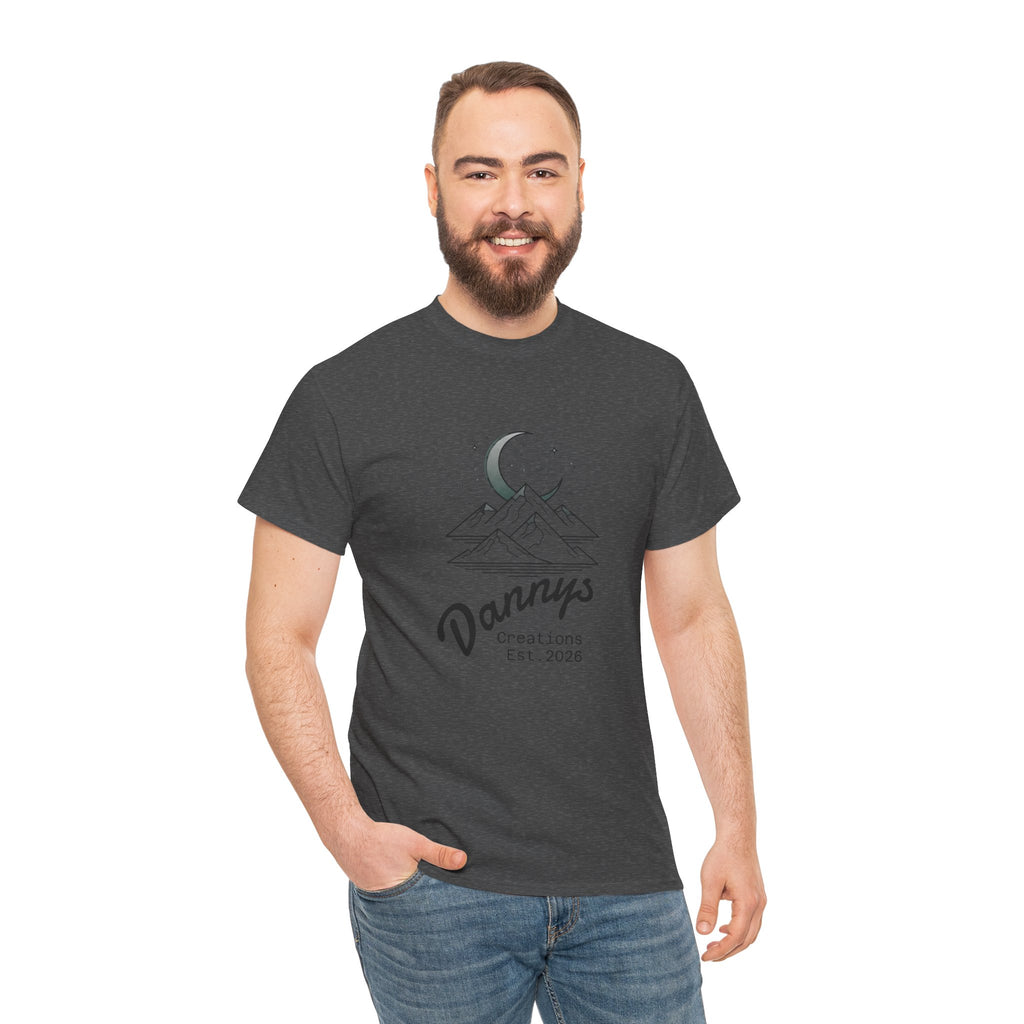 Mountain Moon Graphic Tee — "Danny's Creations Est. 2026" Minimalist Nature T-Shirt
