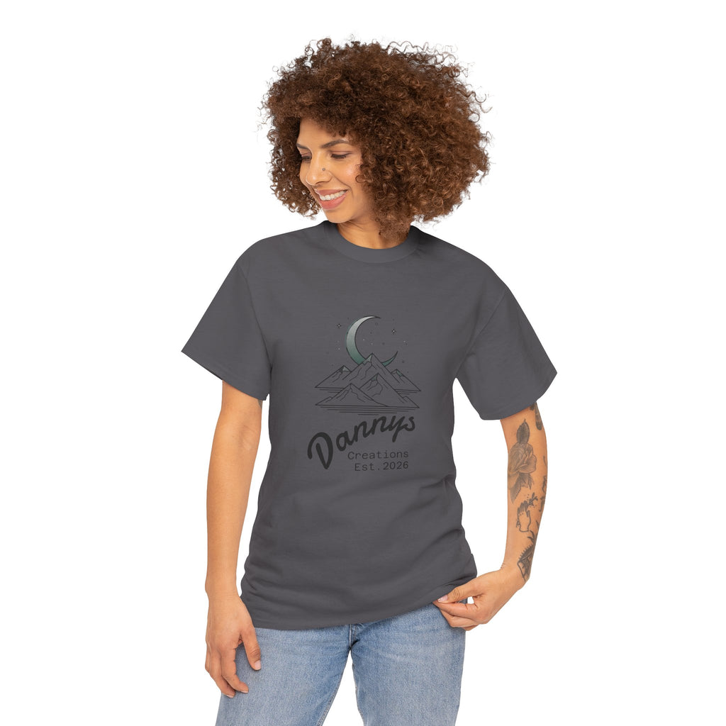Mountain Moon Graphic Tee — "Danny's Creations Est. 2026" Minimalist Nature T-Shirt
