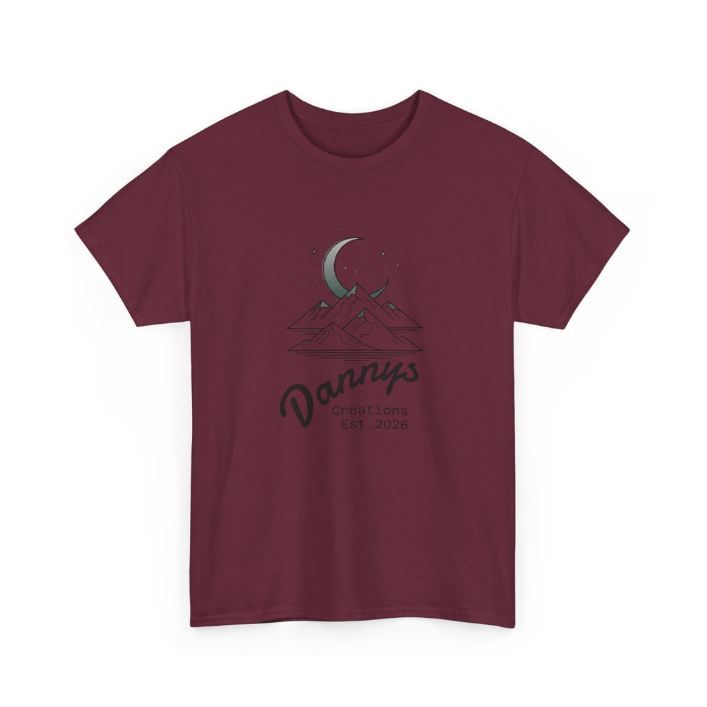 Mountain Moon Graphic Tee — "Danny's Creations Est. 2026" Minimalist Nature T-Shirt