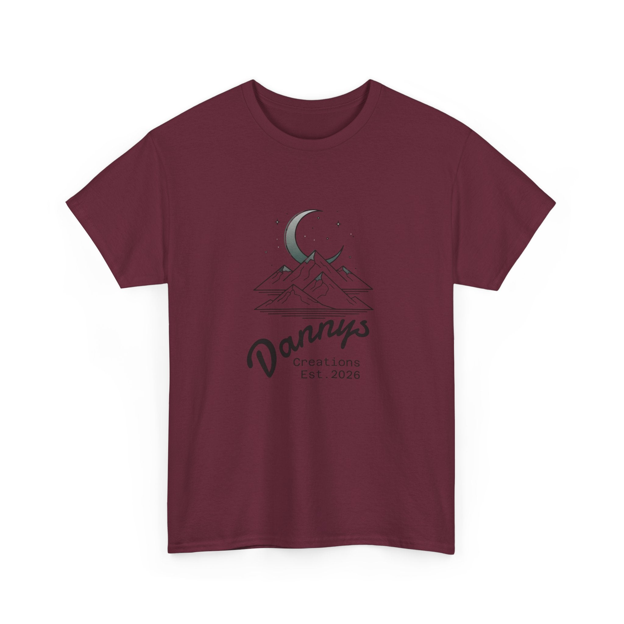 Mountain Moon Graphic Tee — "Danny's Creations Est. 2026" Minimalist Nature T-Shirt