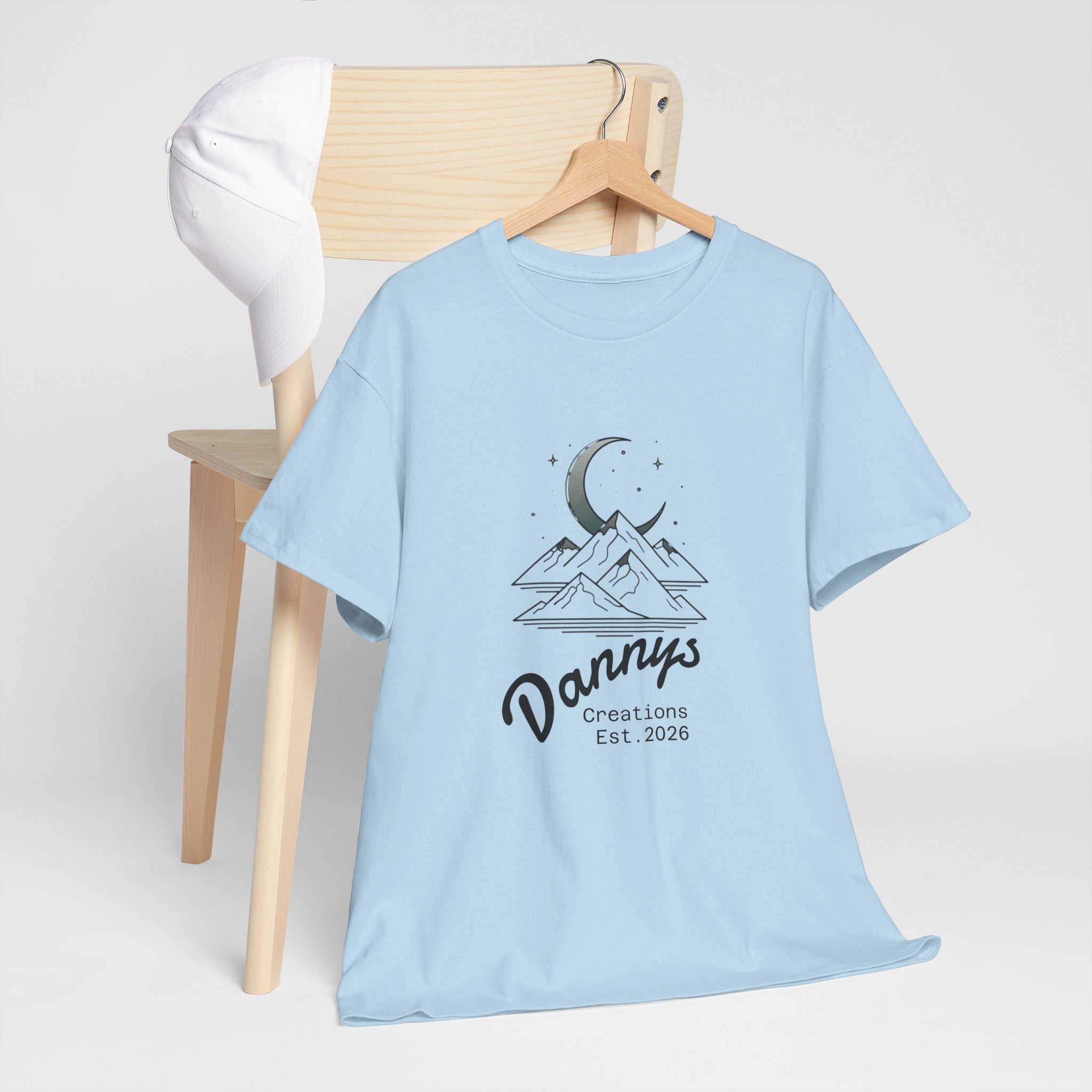 Mountain Moon Graphic Tee — "Danny's Creations Est. 2026" Minimalist Nature T-Shirt