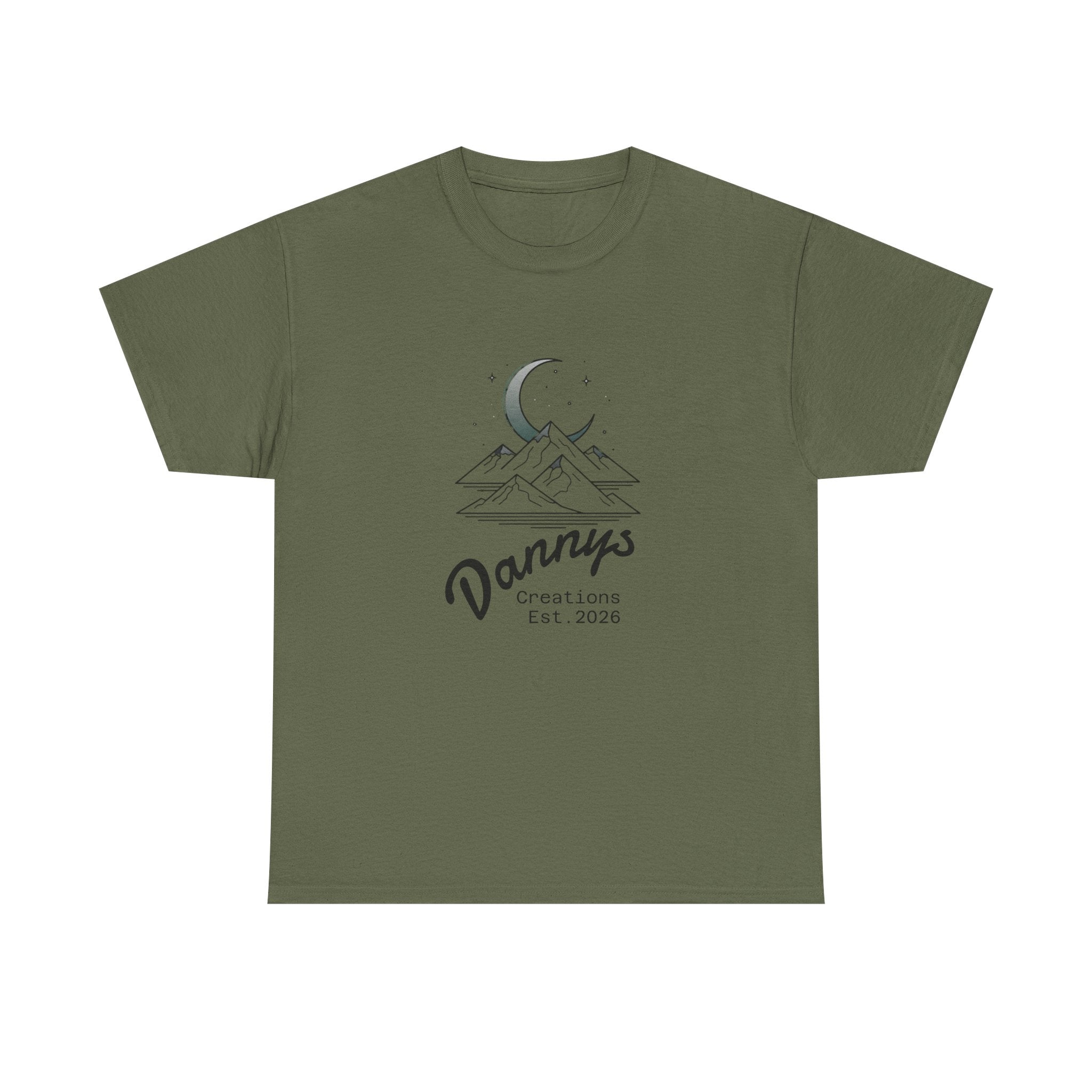 Mountain Moon Graphic Tee — "Danny's Creations Est. 2026" Minimalist Nature T-Shirt