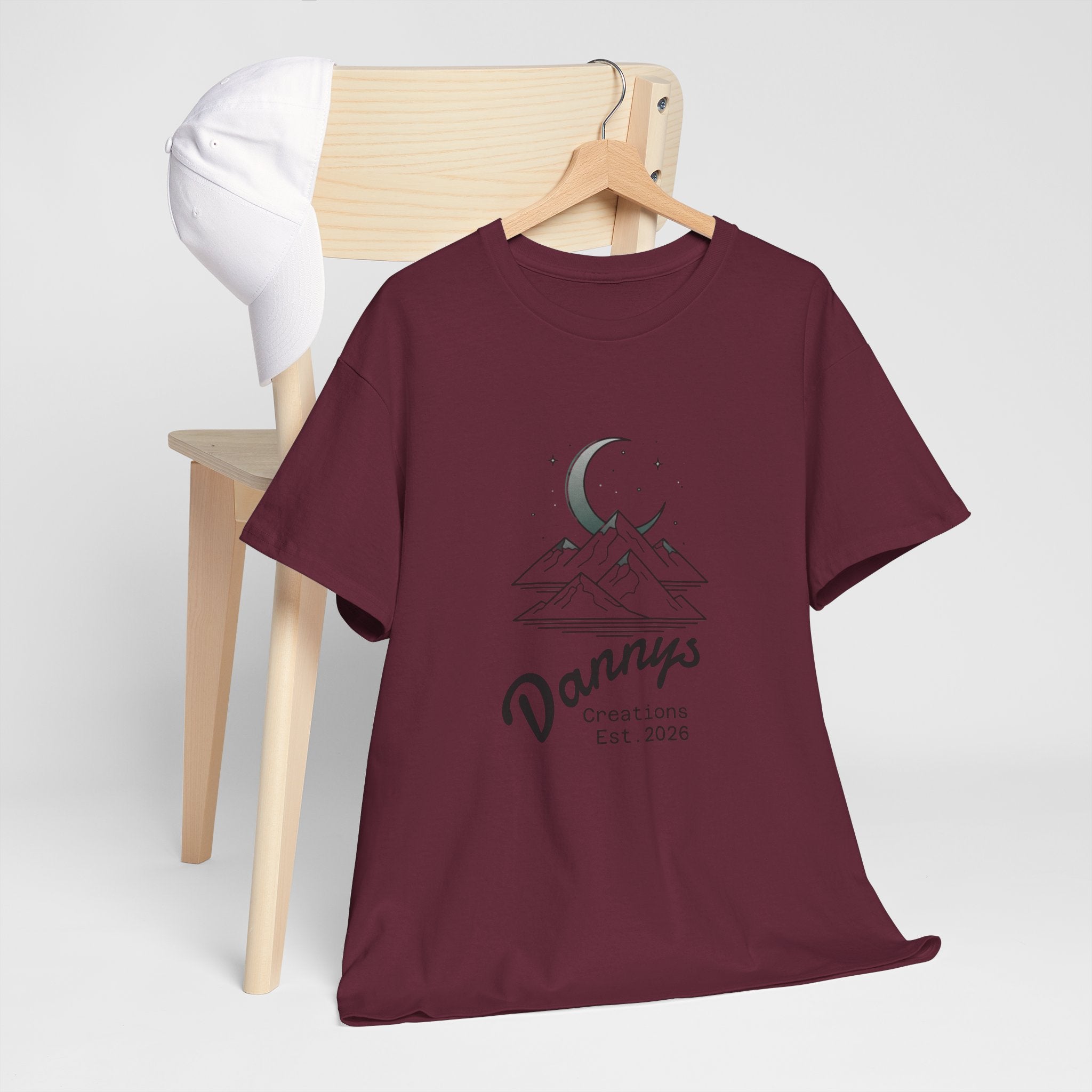 Mountain Moon Graphic Tee — "Danny's Creations Est. 2026" Minimalist Nature T-Shirt
