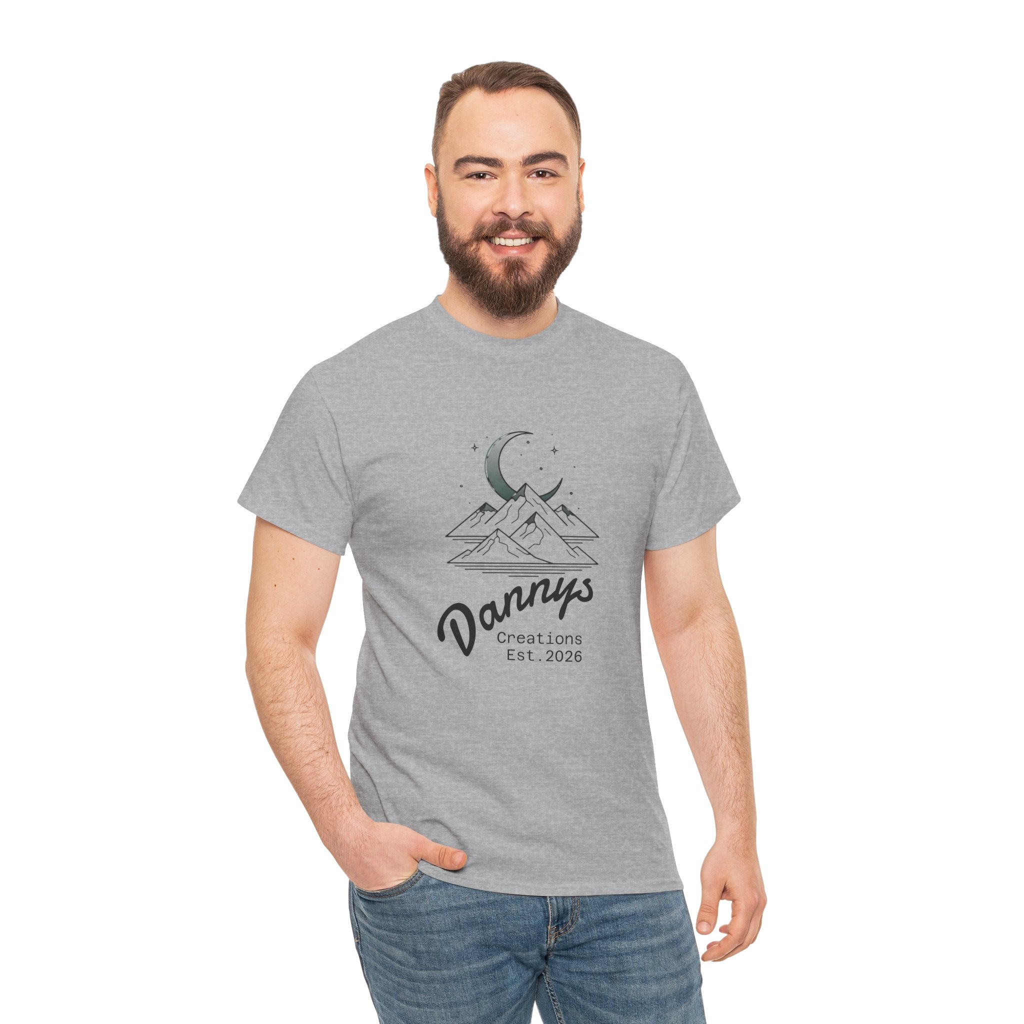 Mountain Moon Graphic Tee — "Danny's Creations Est. 2026" Minimalist Nature T-Shirt