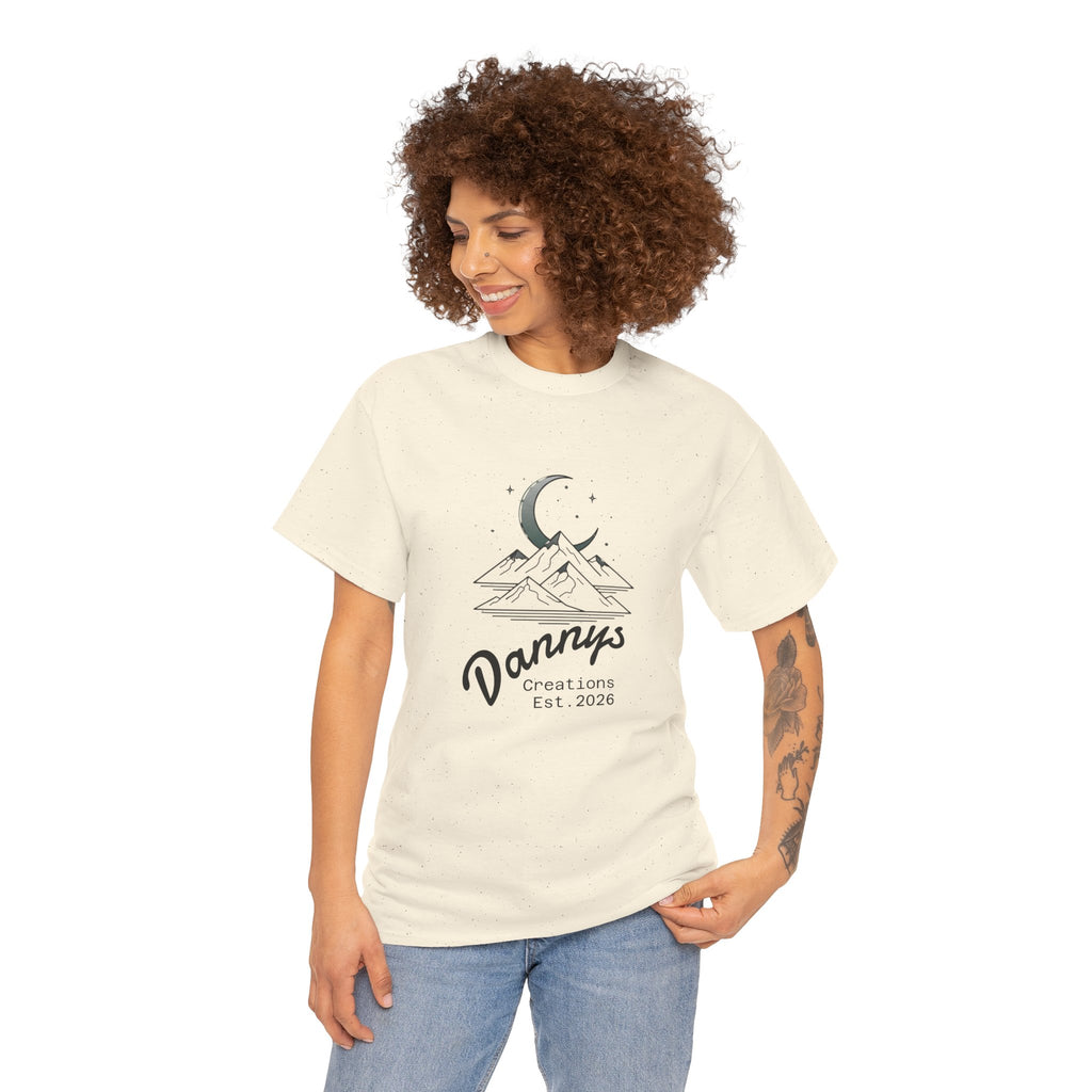 Mountain Moon Graphic Tee — "Danny's Creations Est. 2026" Minimalist Nature T-Shirt
