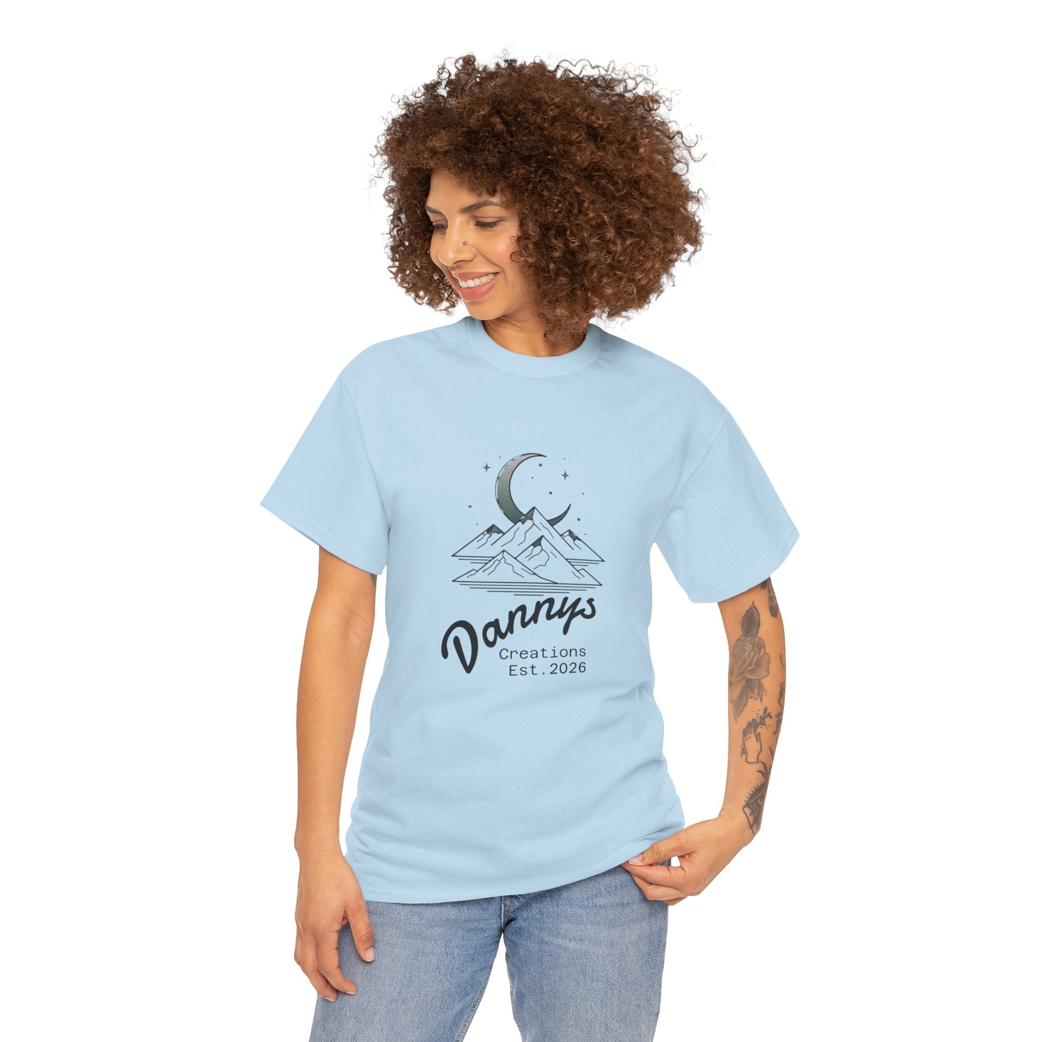 Mountain Moon Graphic Tee — "Danny's Creations Est. 2026" Minimalist Nature T-Shirt