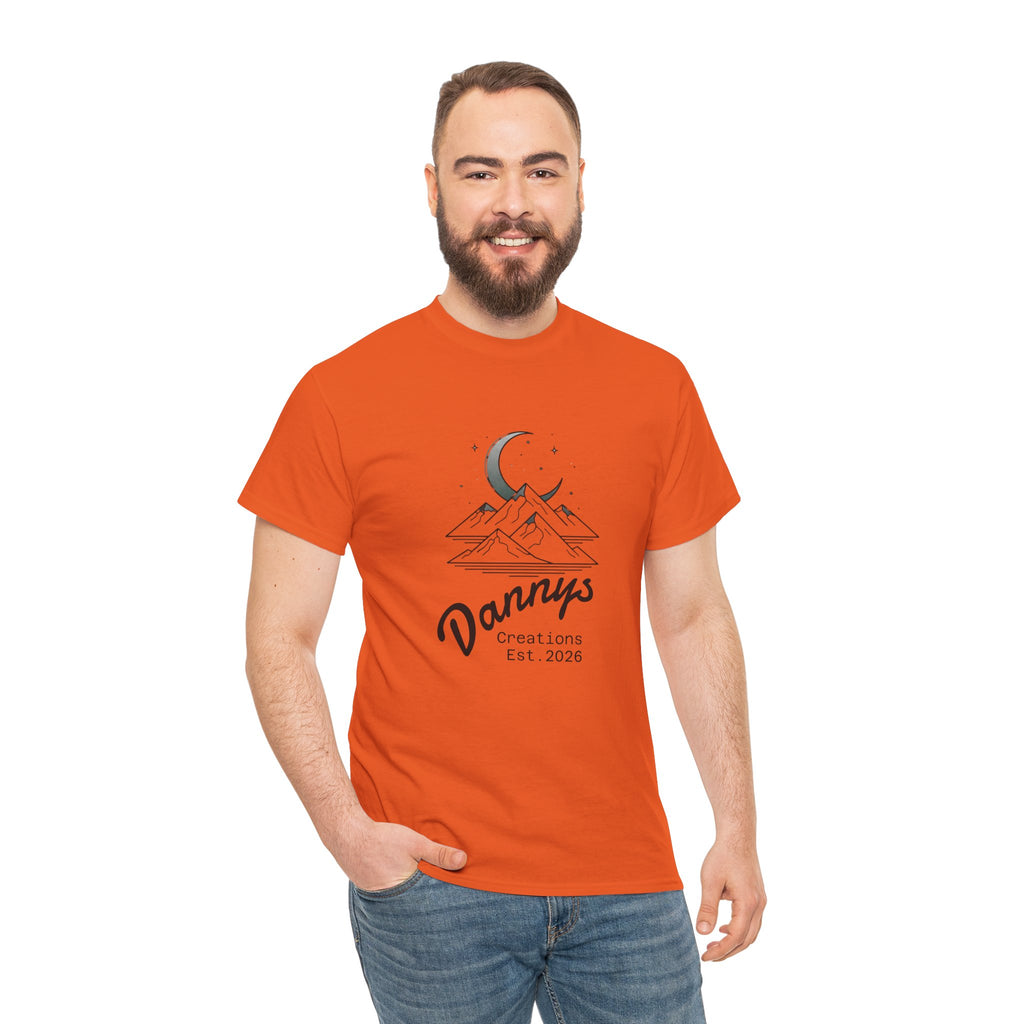 Mountain Moon Graphic Tee — "Danny's Creations Est. 2026" Minimalist Nature T-Shirt