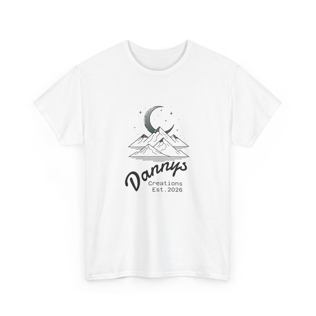Mountain Moon Graphic Tee — "Danny's Creations Est. 2026" Minimalist Nature T-Shirt