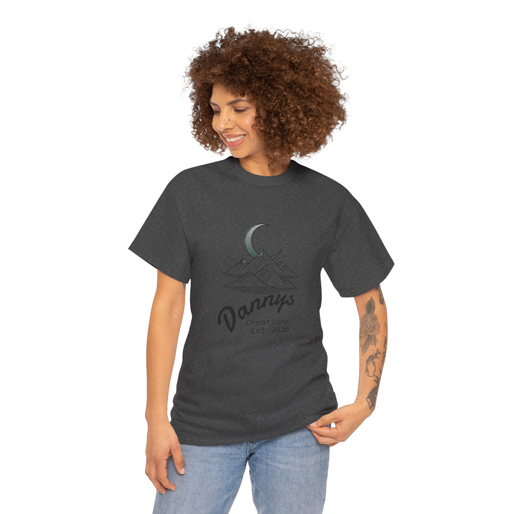 Mountain Moon Graphic Tee — "Danny's Creations Est. 2026" Minimalist Nature T-Shirt