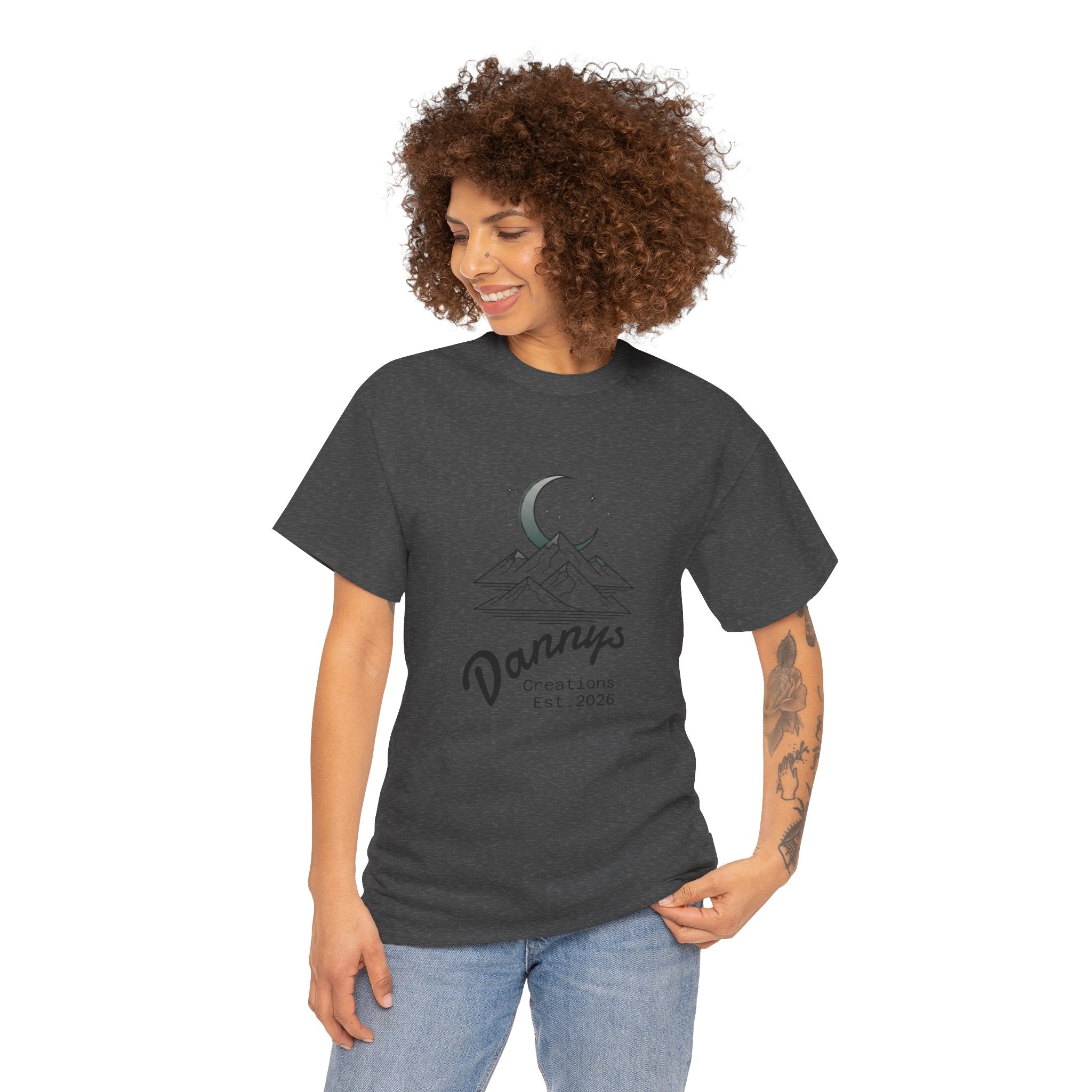 Mountain Moon Graphic Tee — "Danny's Creations Est. 2026" Minimalist Nature T-Shirt