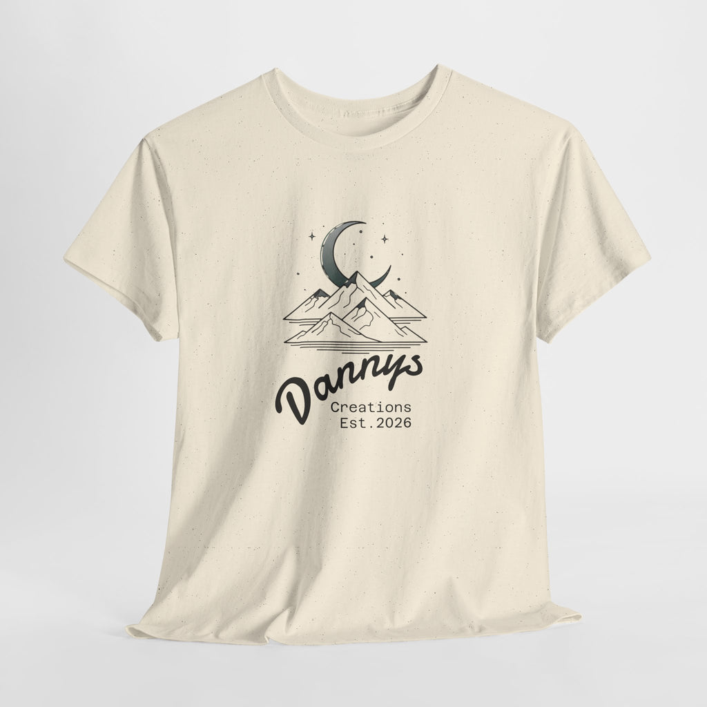 Mountain Moon Graphic Tee — "Danny's Creations Est. 2026" Minimalist Nature T-Shirt