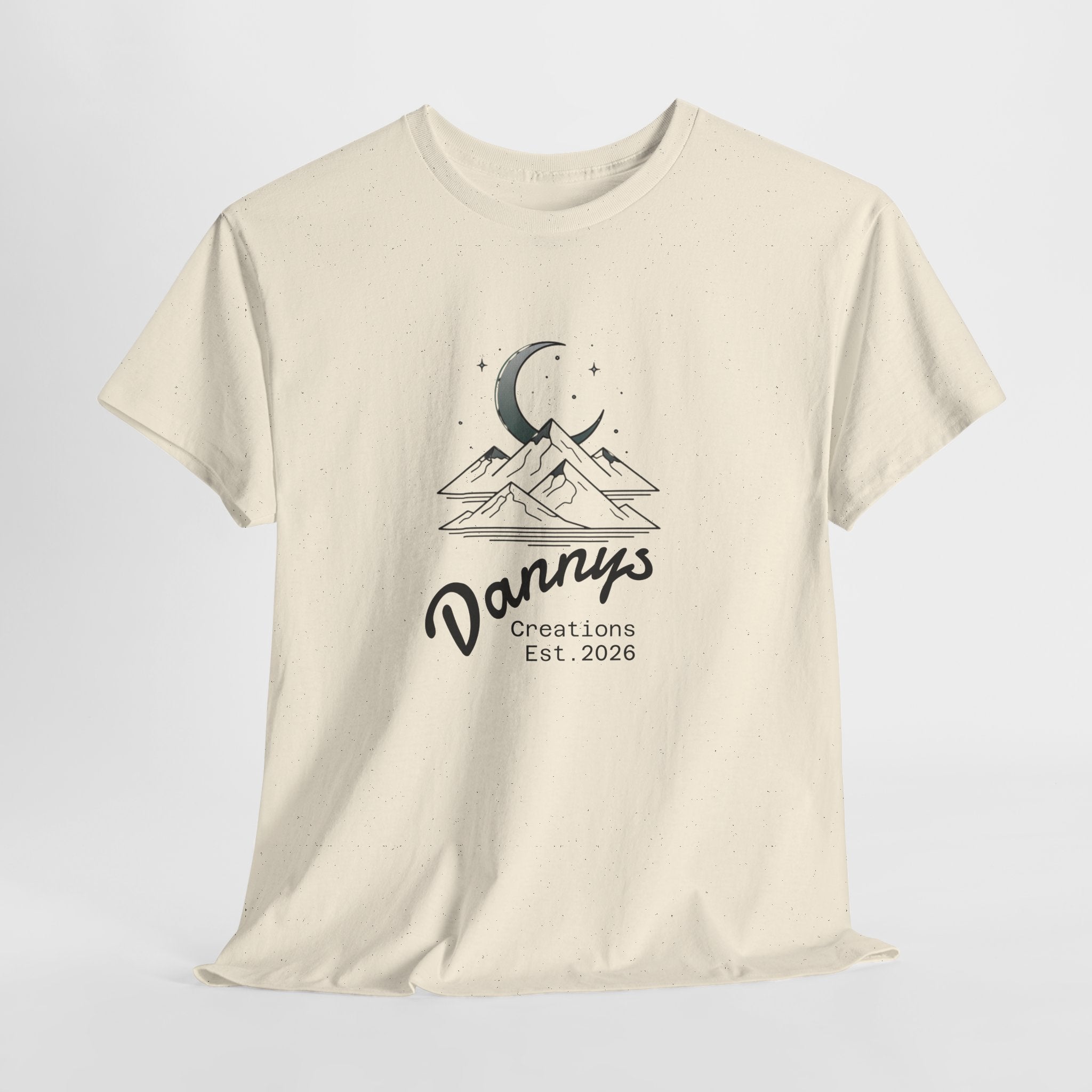 Mountain Moon Graphic Tee — "Danny's Creations Est. 2026" Minimalist Nature T-Shirt