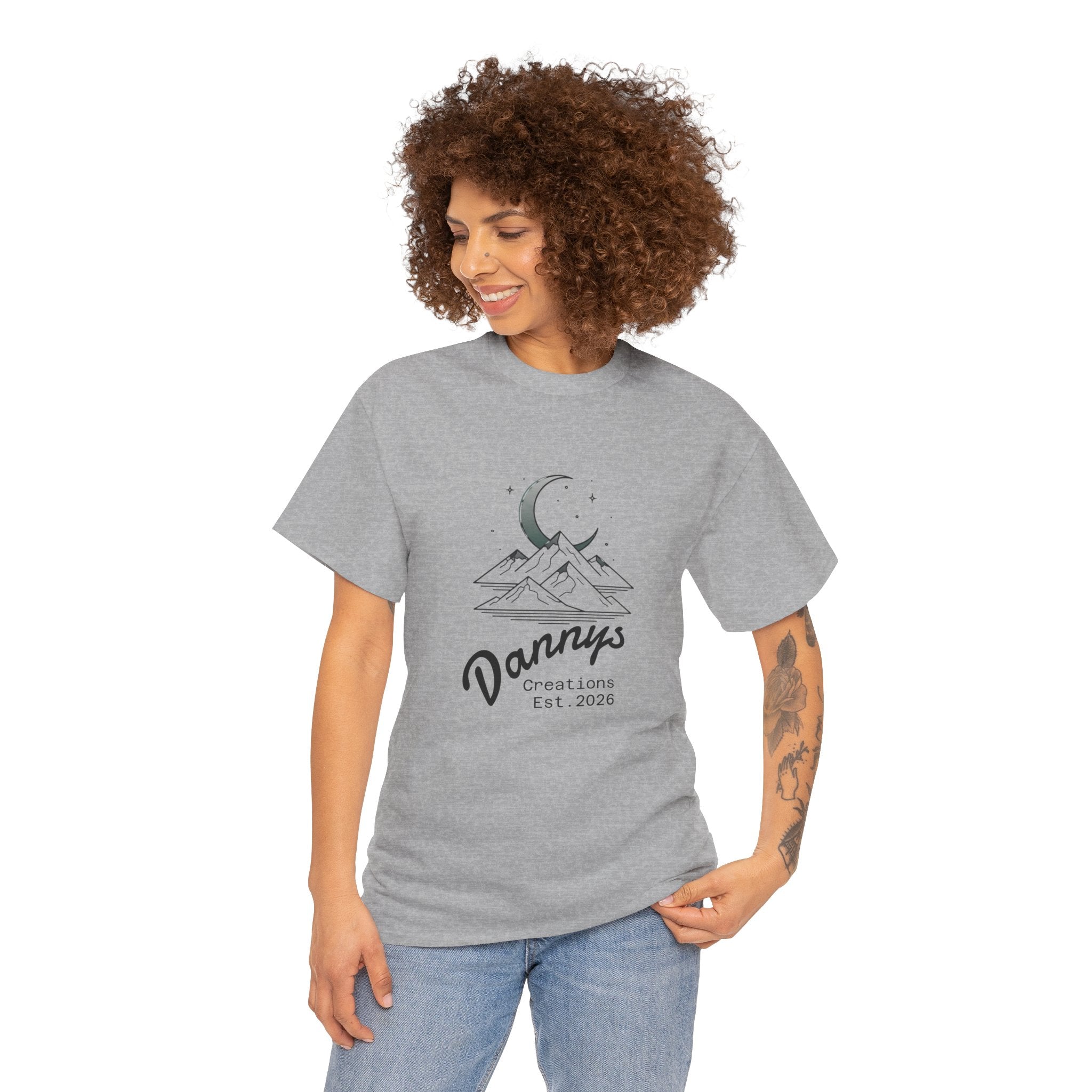 Mountain Moon Graphic Tee — "Danny's Creations Est. 2026" Minimalist Nature T-Shirt