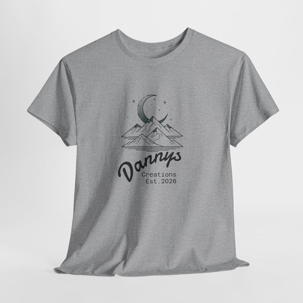 Mountain Moon Graphic Tee — "Danny's Creations Est. 2026" Minimalist Nature T-Shirt