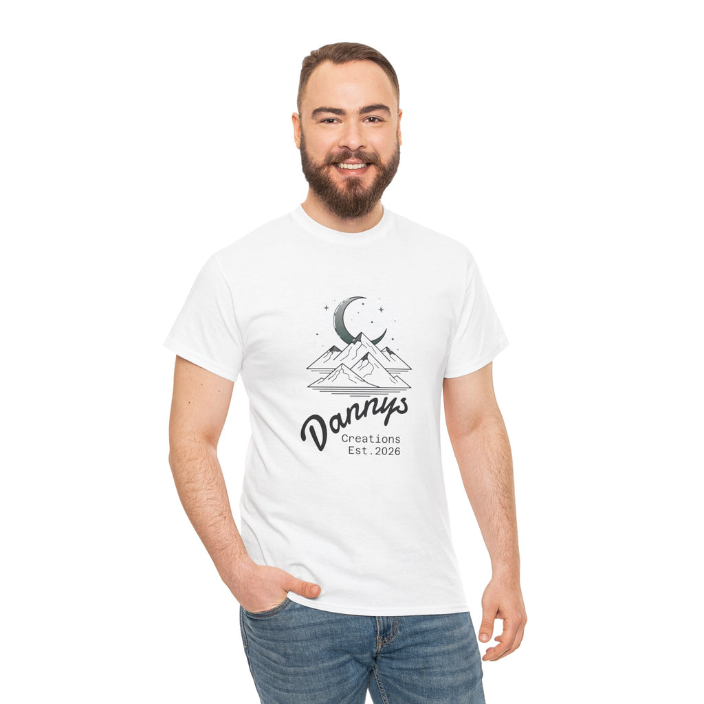 Mountain Moon Graphic Tee — "Danny's Creations Est. 2026" Minimalist Nature T-Shirt
