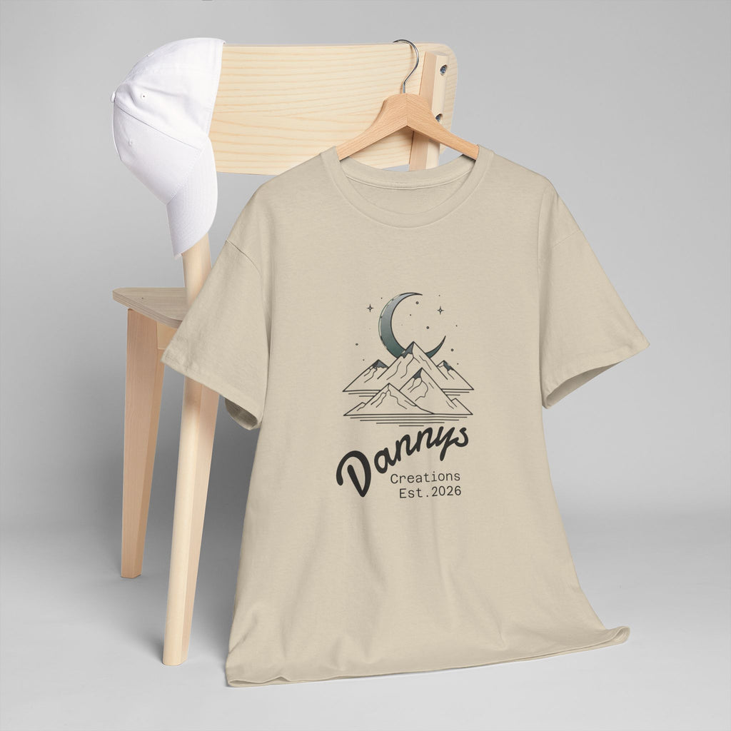 Mountain Moon Graphic Tee — "Danny's Creations Est. 2026" Minimalist Nature T-Shirt