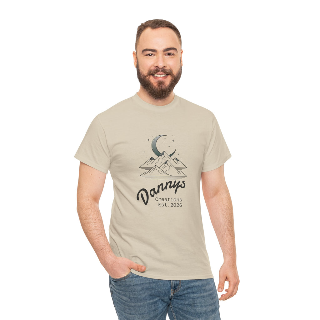 Mountain Moon Graphic Tee — "Danny's Creations Est. 2026" Minimalist Nature T-Shirt