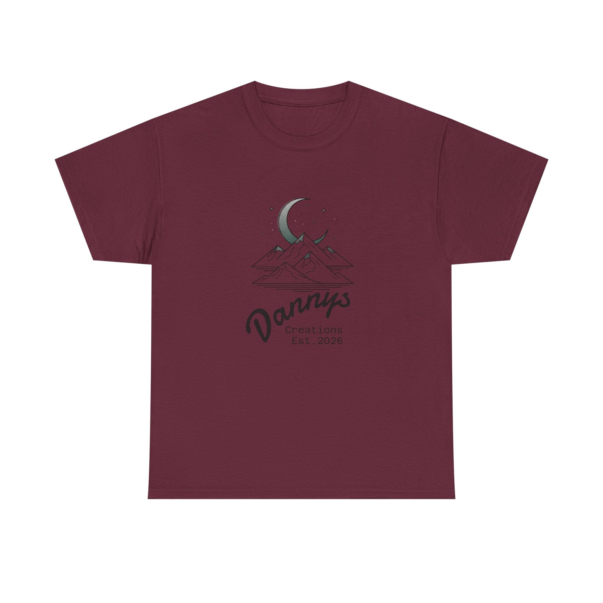 Mountain Moon Graphic Tee — "Danny's Creations Est. 2026" Minimalist Nature T-Shirt