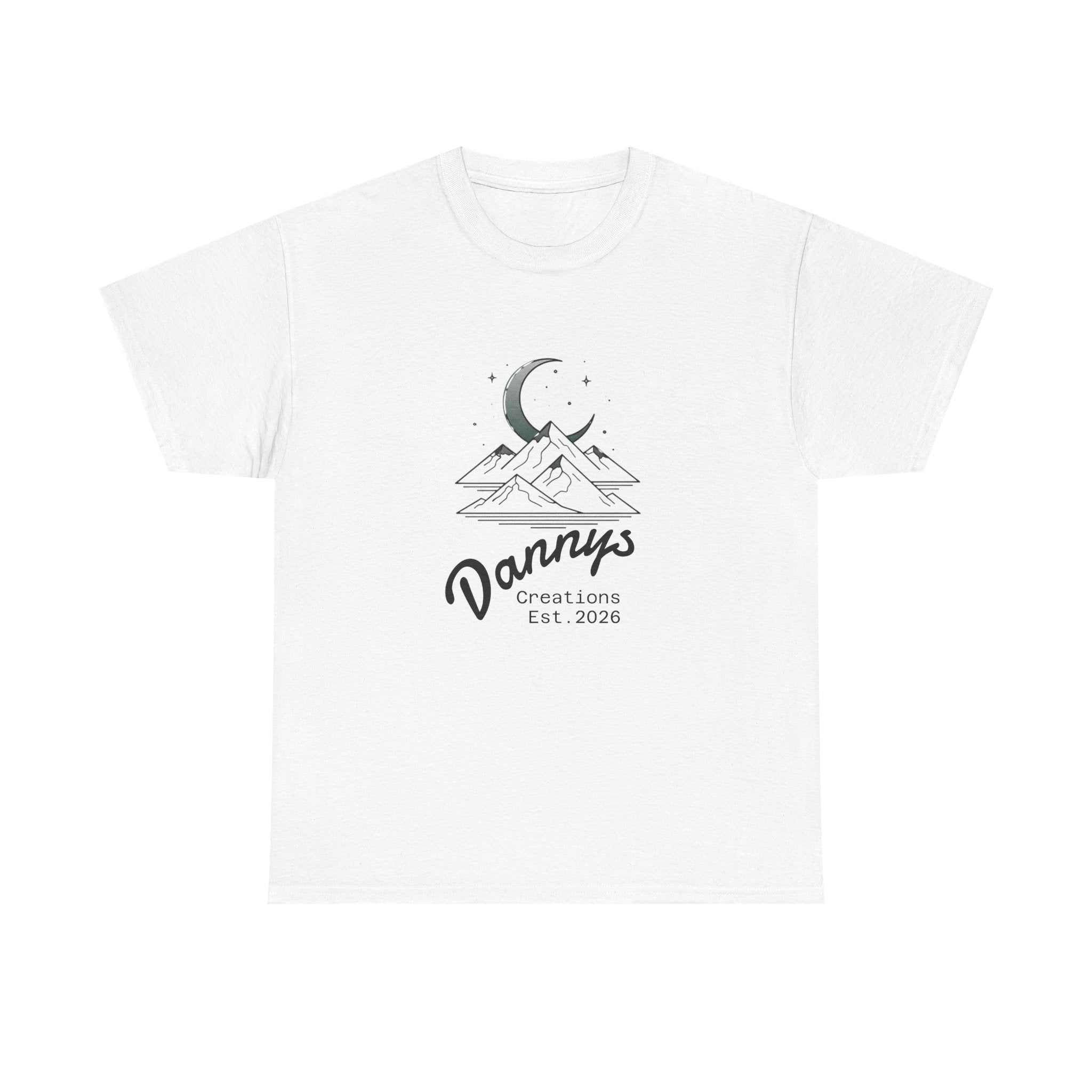 Mountain Moon Graphic Tee — "Danny's Creations Est. 2026" Minimalist Nature T-Shirt