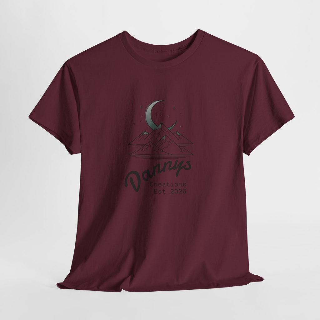 Mountain Moon Graphic Tee — "Danny's Creations Est. 2026" Minimalist Nature T-Shirt