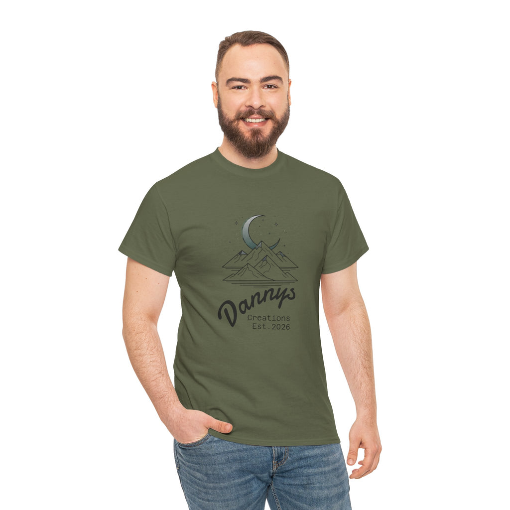 Mountain Moon Graphic Tee — "Danny's Creations Est. 2026" Minimalist Nature T-Shirt