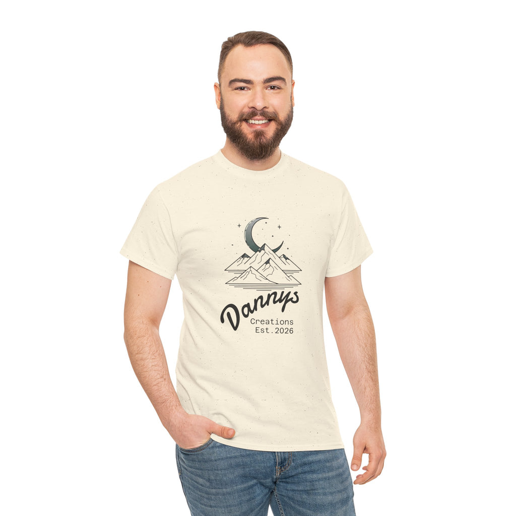 Mountain Moon Graphic Tee — "Danny's Creations Est. 2026" Minimalist Nature T-Shirt