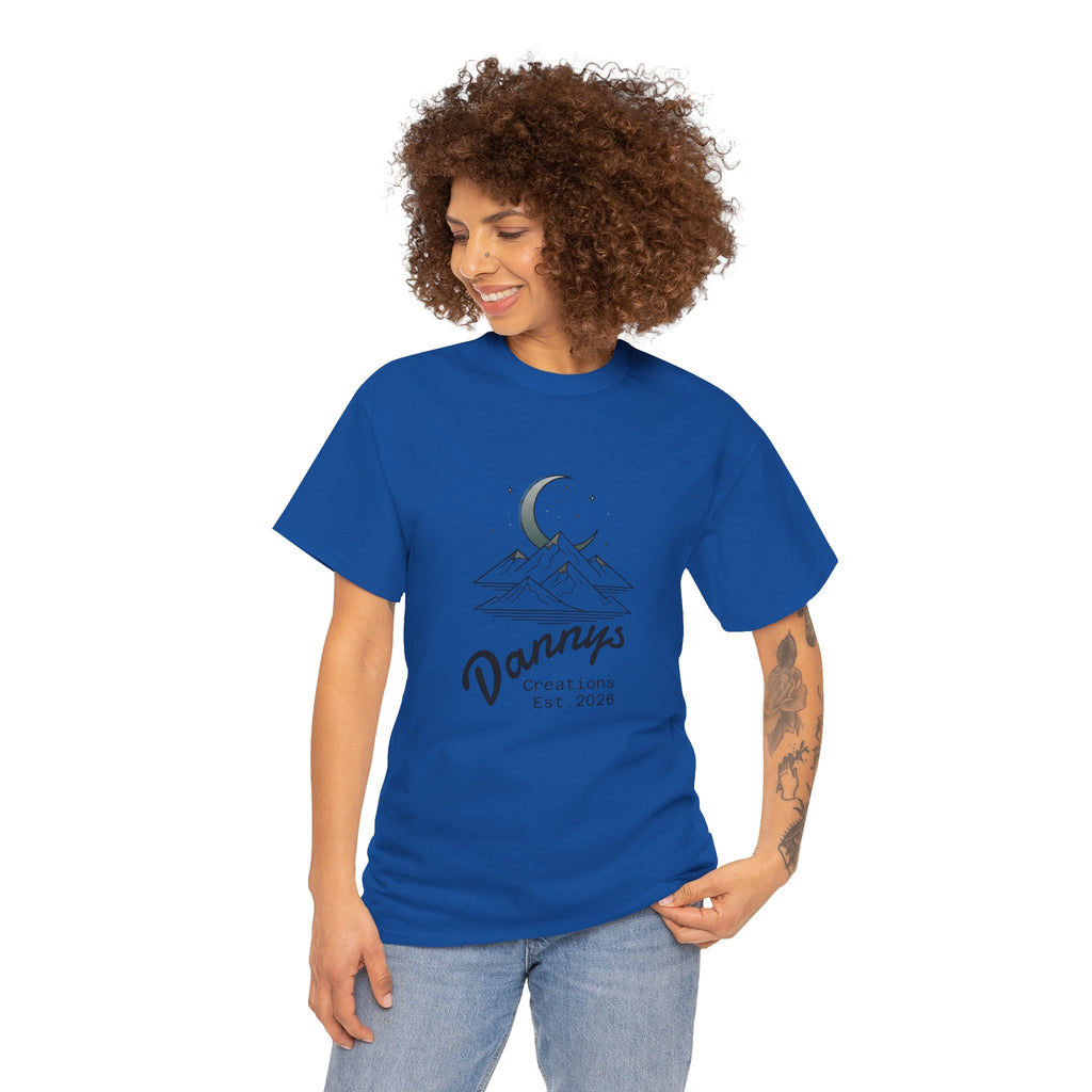 Mountain Moon Graphic Tee — "Danny's Creations Est. 2026" Minimalist Nature T-Shirt