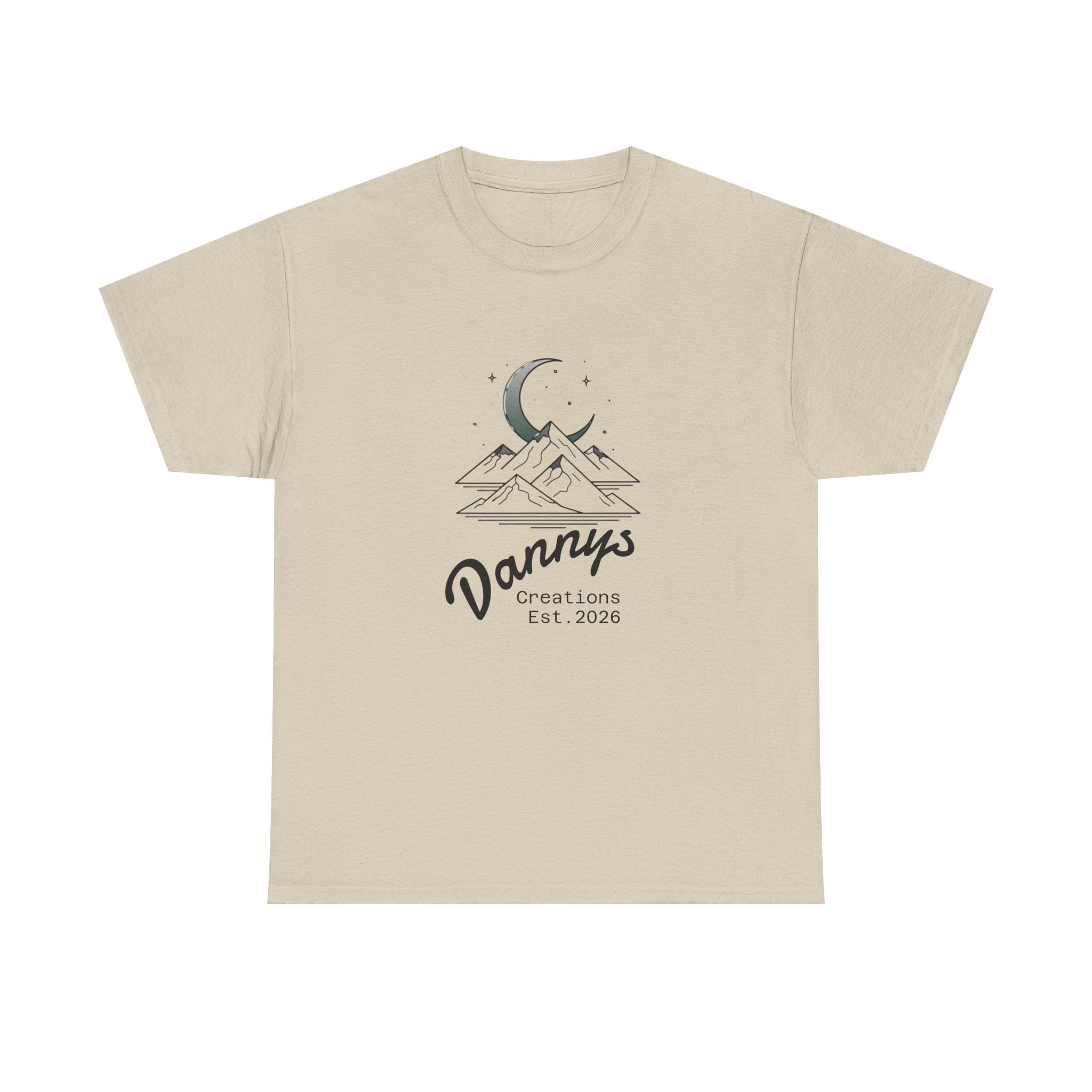 Mountain Moon Graphic Tee — "Danny's Creations Est. 2026" Minimalist Nature T-Shirt