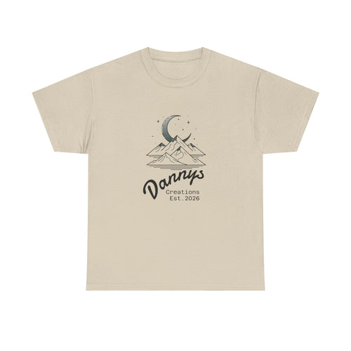 Mountain Moon Graphic Tee — "Danny's Creations Est. 2026" Minimalist Nature T-Shirt