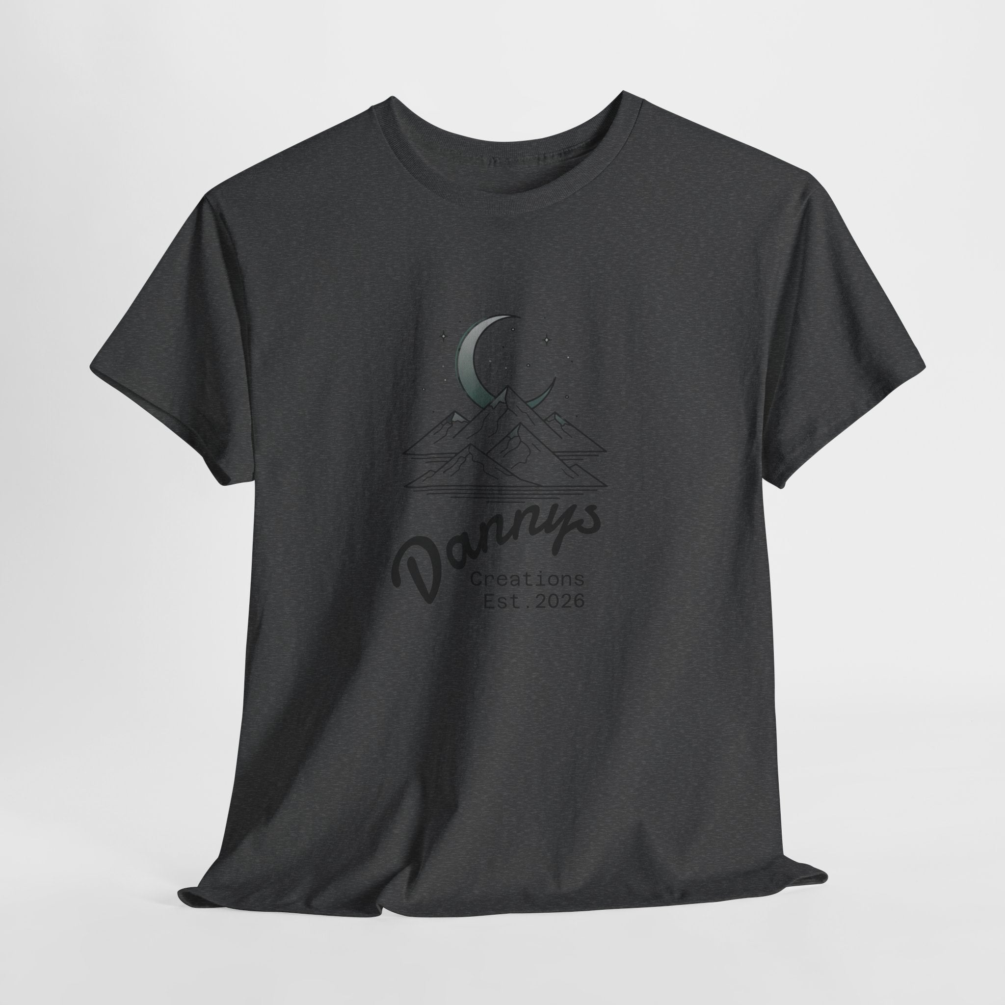 Mountain Moon Graphic Tee — "Danny's Creations Est. 2026" Minimalist Nature T-Shirt