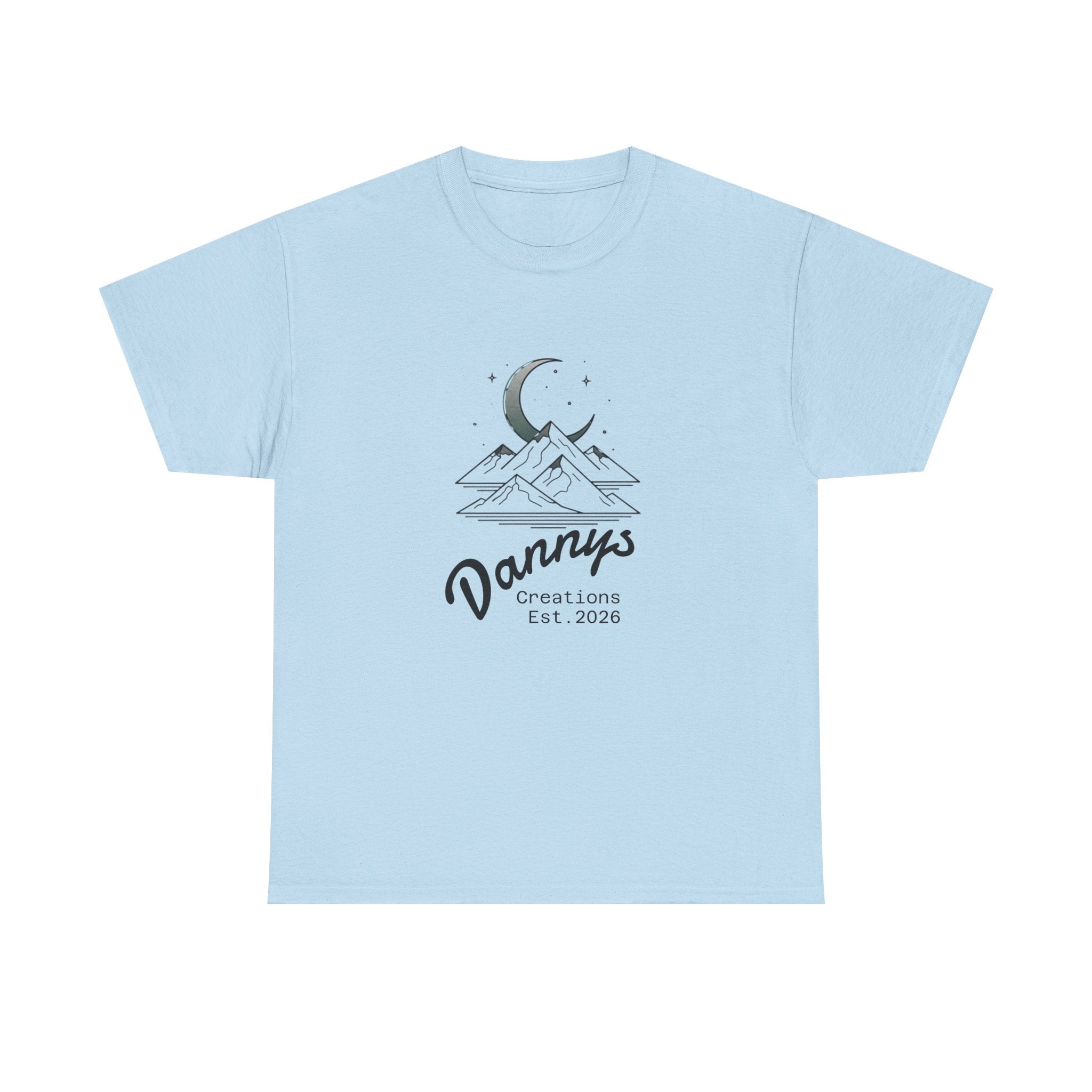Mountain Moon Graphic Tee — "Danny's Creations Est. 2026" Minimalist Nature T-Shirt