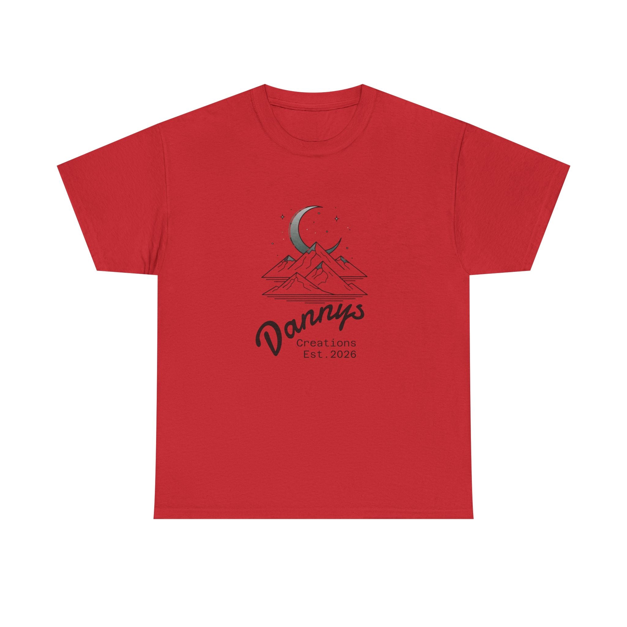 Mountain Moon Graphic Tee — "Danny's Creations Est. 2026" Minimalist Nature T-Shirt