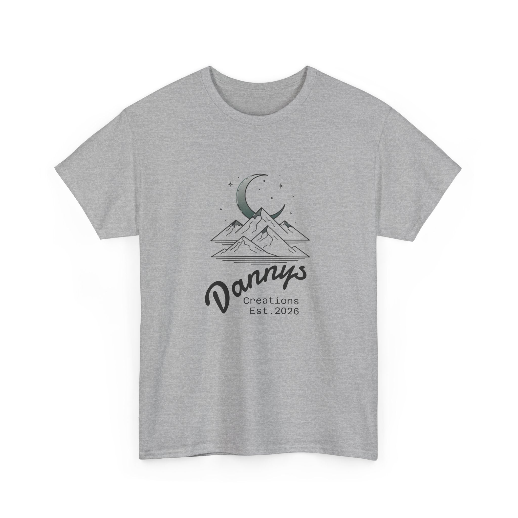 Mountain Moon Graphic Tee — "Danny's Creations Est. 2026" Minimalist Nature T-Shirt