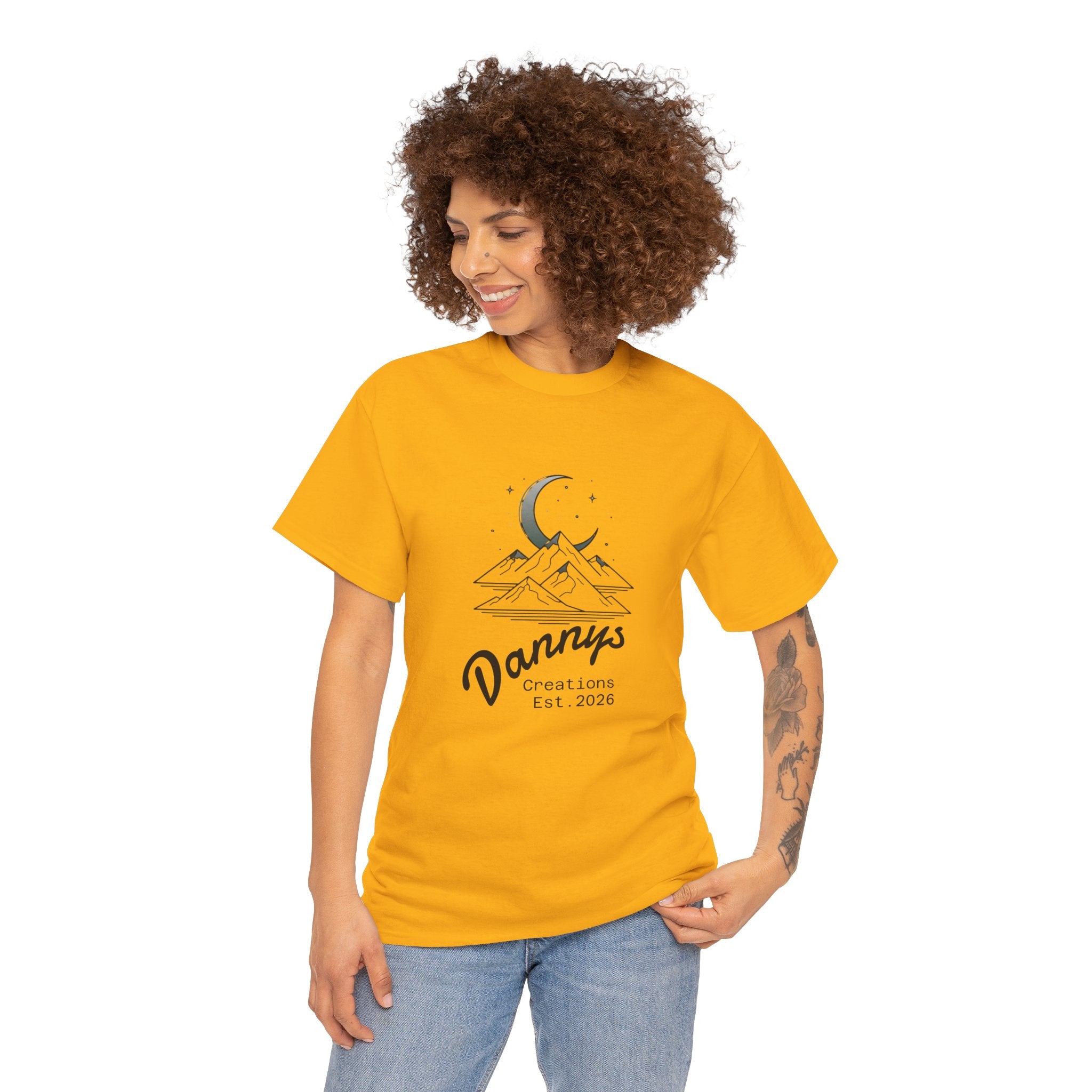 Mountain Moon Graphic Tee — "Danny's Creations Est. 2026" Minimalist Nature T-Shirt