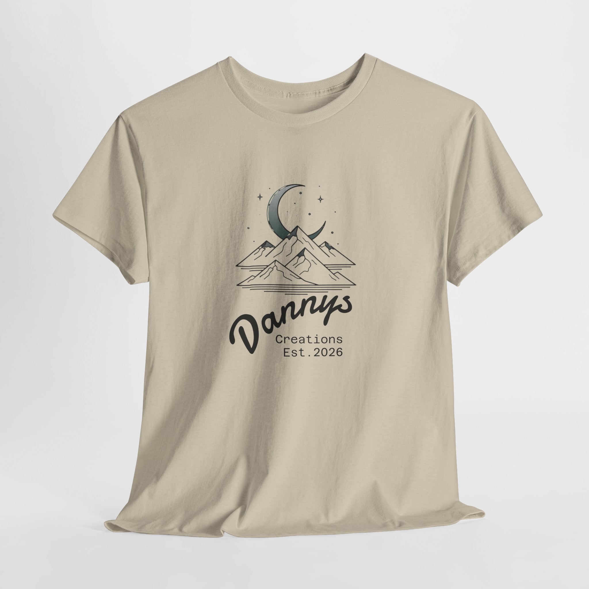 Mountain Moon Graphic Tee — "Danny's Creations Est. 2026" Minimalist Nature T-Shirt