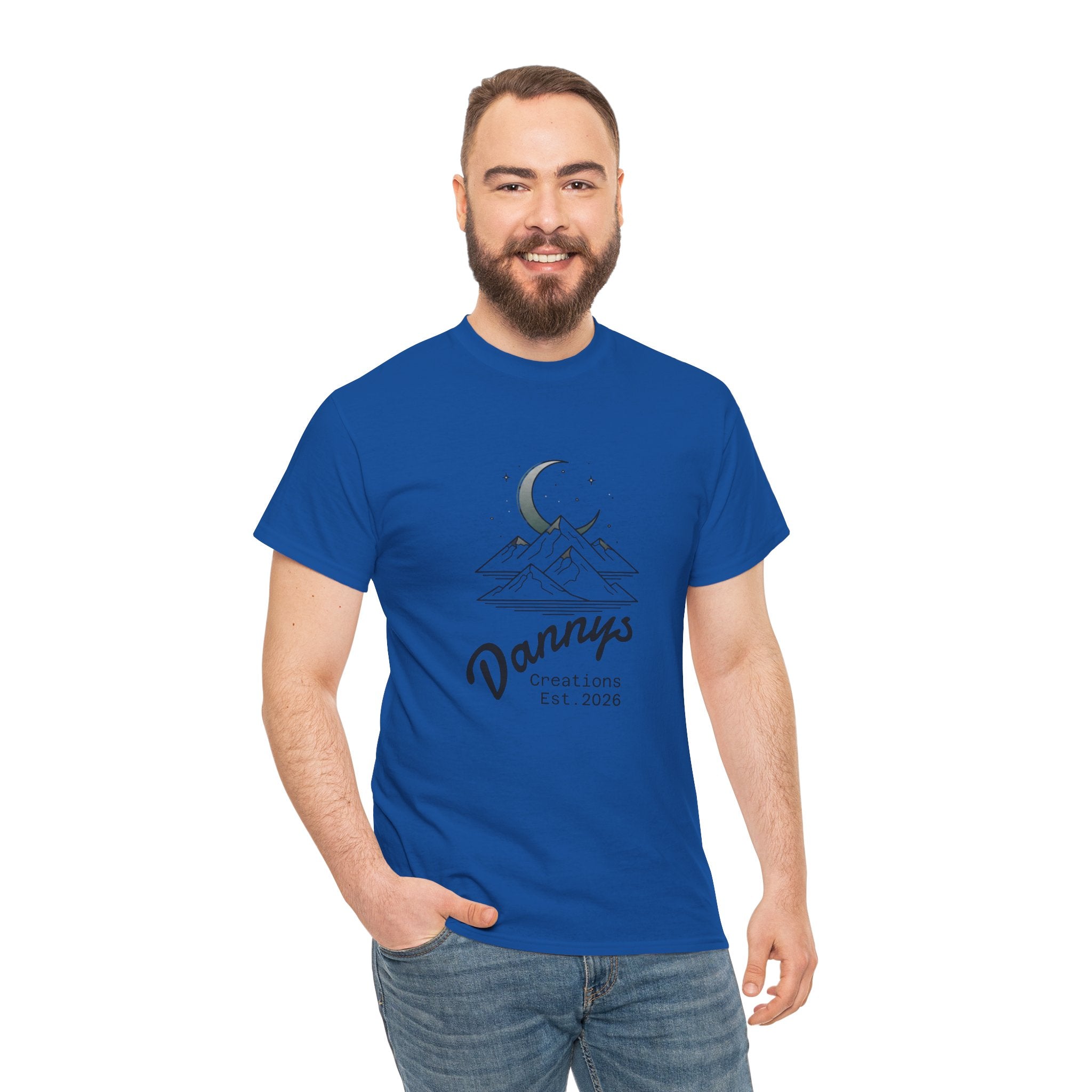 Mountain Moon Graphic Tee — "Danny's Creations Est. 2026" Minimalist Nature T-Shirt