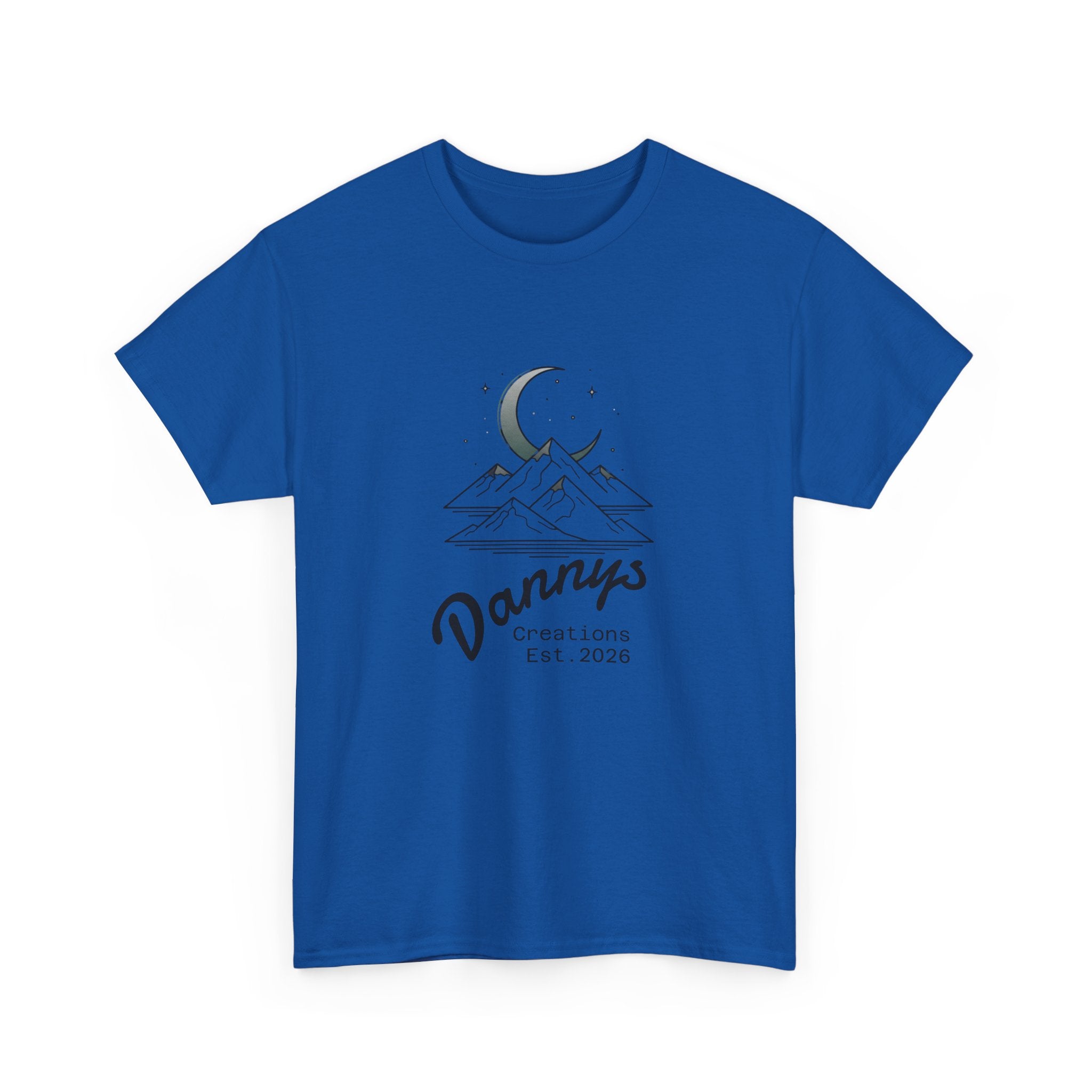 Mountain Moon Graphic Tee — "Danny's Creations Est. 2026" Minimalist Nature T-Shirt
