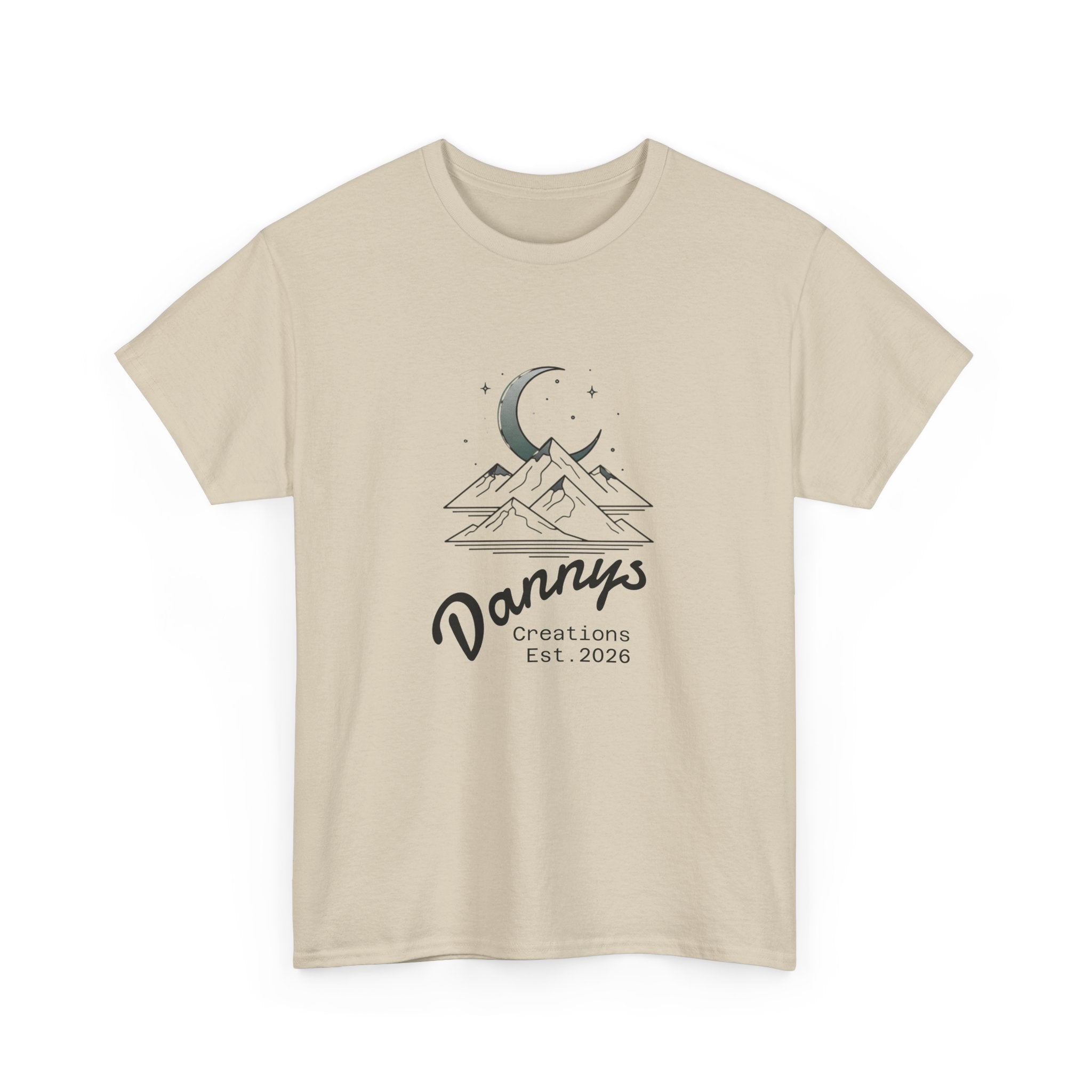 Mountain Moon Graphic Tee — "Danny's Creations Est. 2026" Minimalist Nature T-Shirt