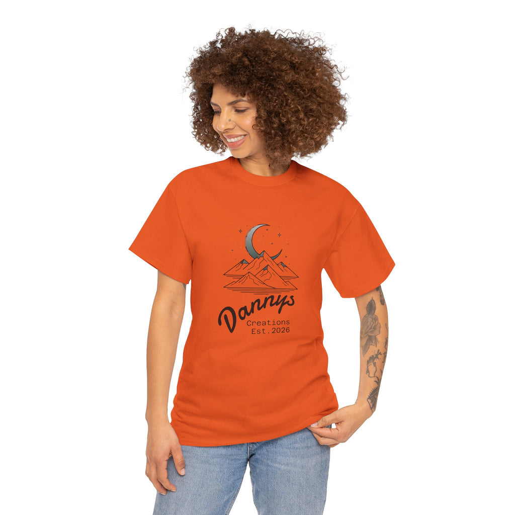Mountain Moon Graphic Tee — "Danny's Creations Est. 2026" Minimalist Nature T-Shirt