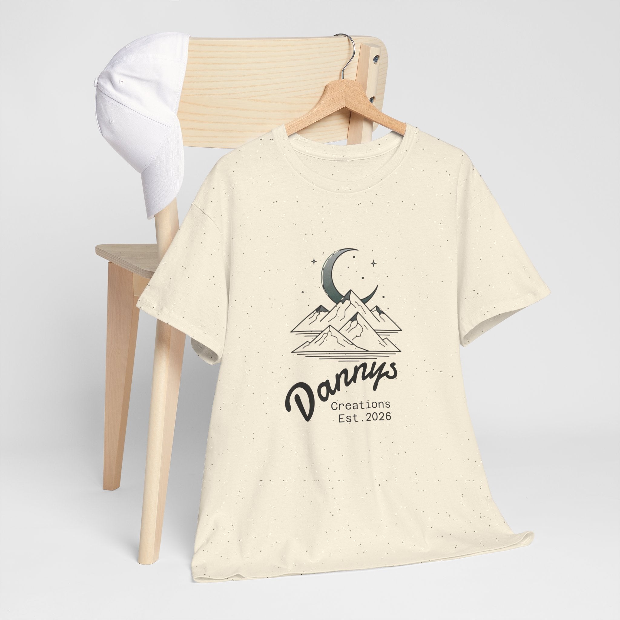 Mountain Moon Graphic Tee — "Danny's Creations Est. 2026" Minimalist Nature T-Shirt