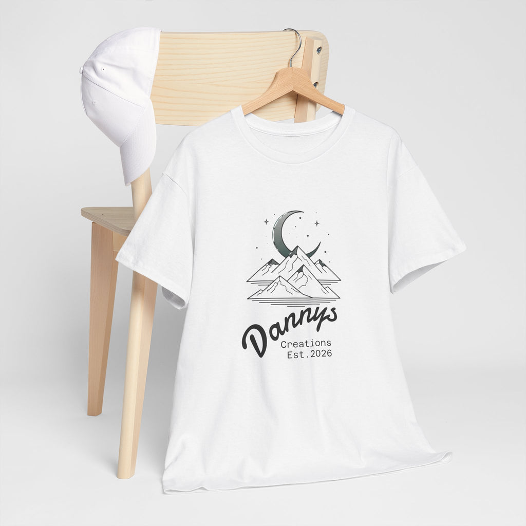 Mountain Moon Graphic Tee — "Danny's Creations Est. 2026" Minimalist Nature T-Shirt