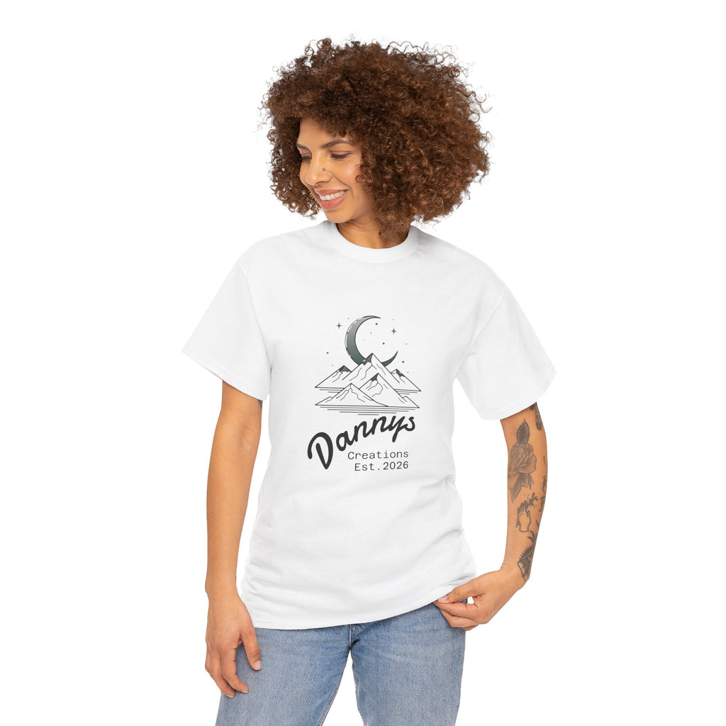 Mountain Moon Graphic Tee — "Danny's Creations Est. 2026" Minimalist Nature T-Shirt