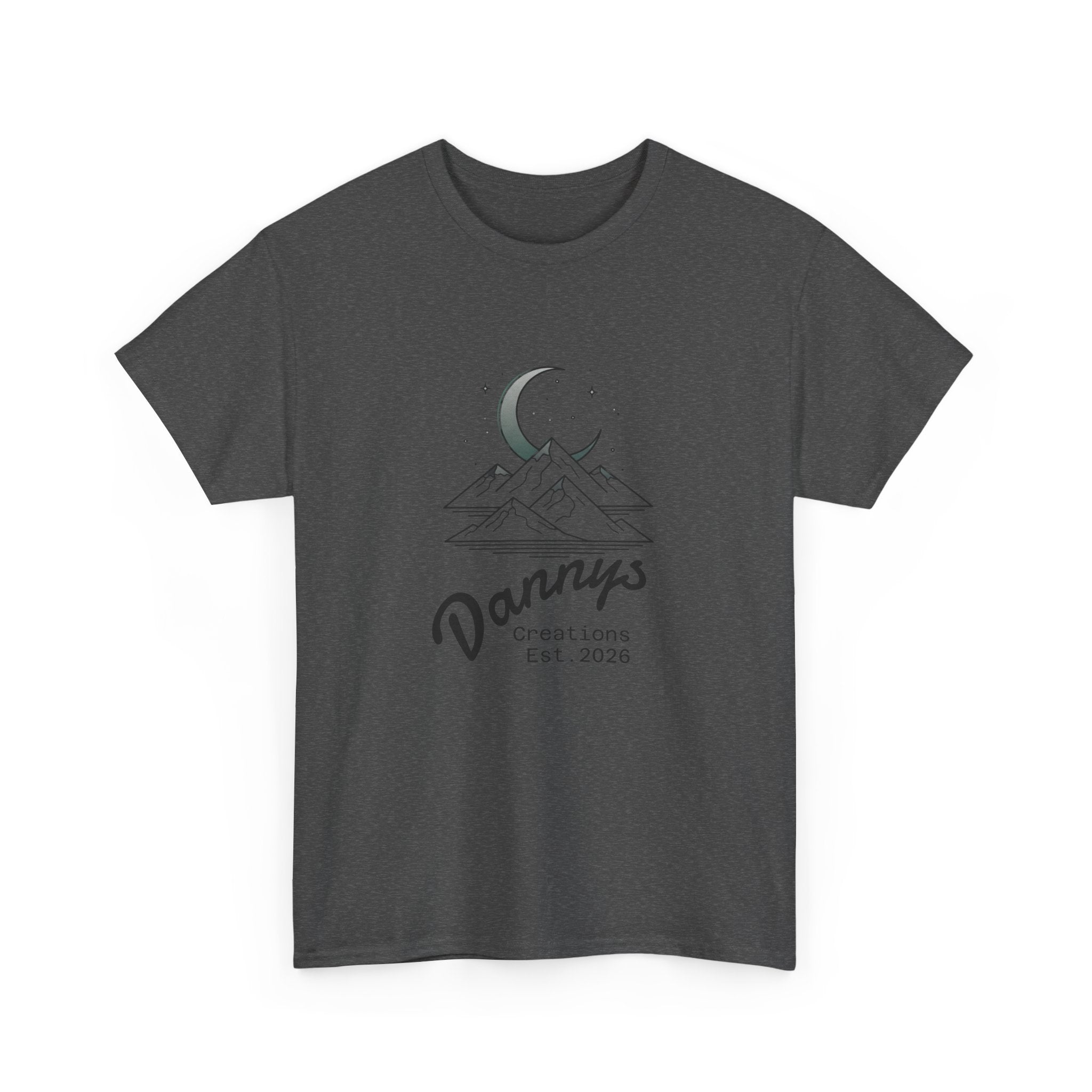 Mountain Moon Graphic Tee — "Danny's Creations Est. 2026" Minimalist Nature T-Shirt