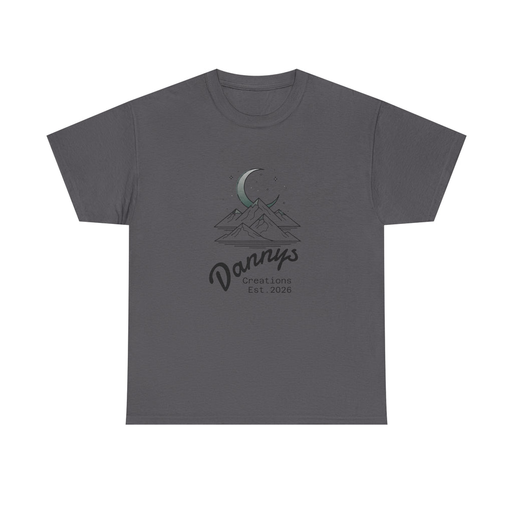 Mountain Moon Graphic Tee — "Danny's Creations Est. 2026" Minimalist Nature T-Shirt