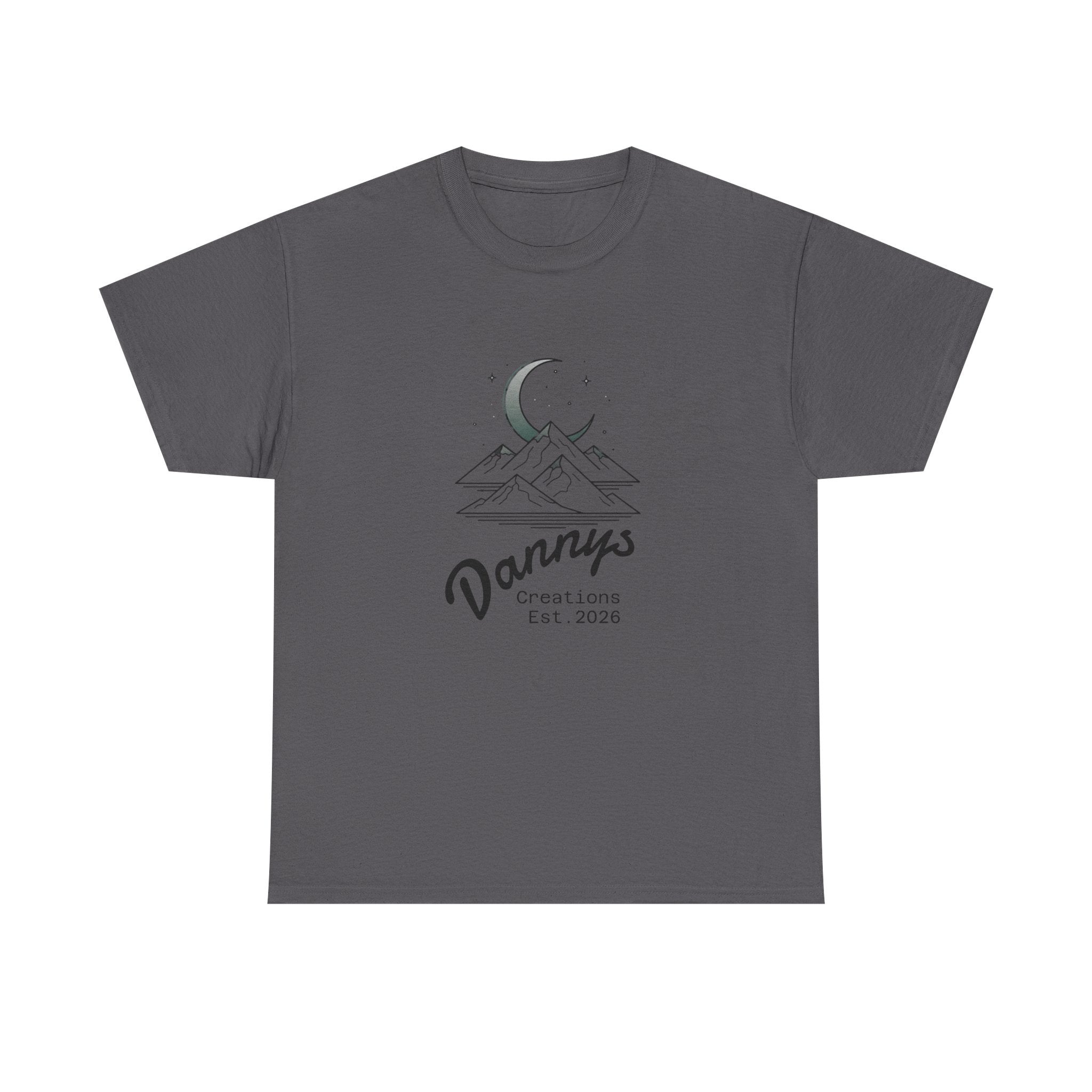 Mountain Moon Graphic Tee — "Danny's Creations Est. 2026" Minimalist Nature T-Shirt