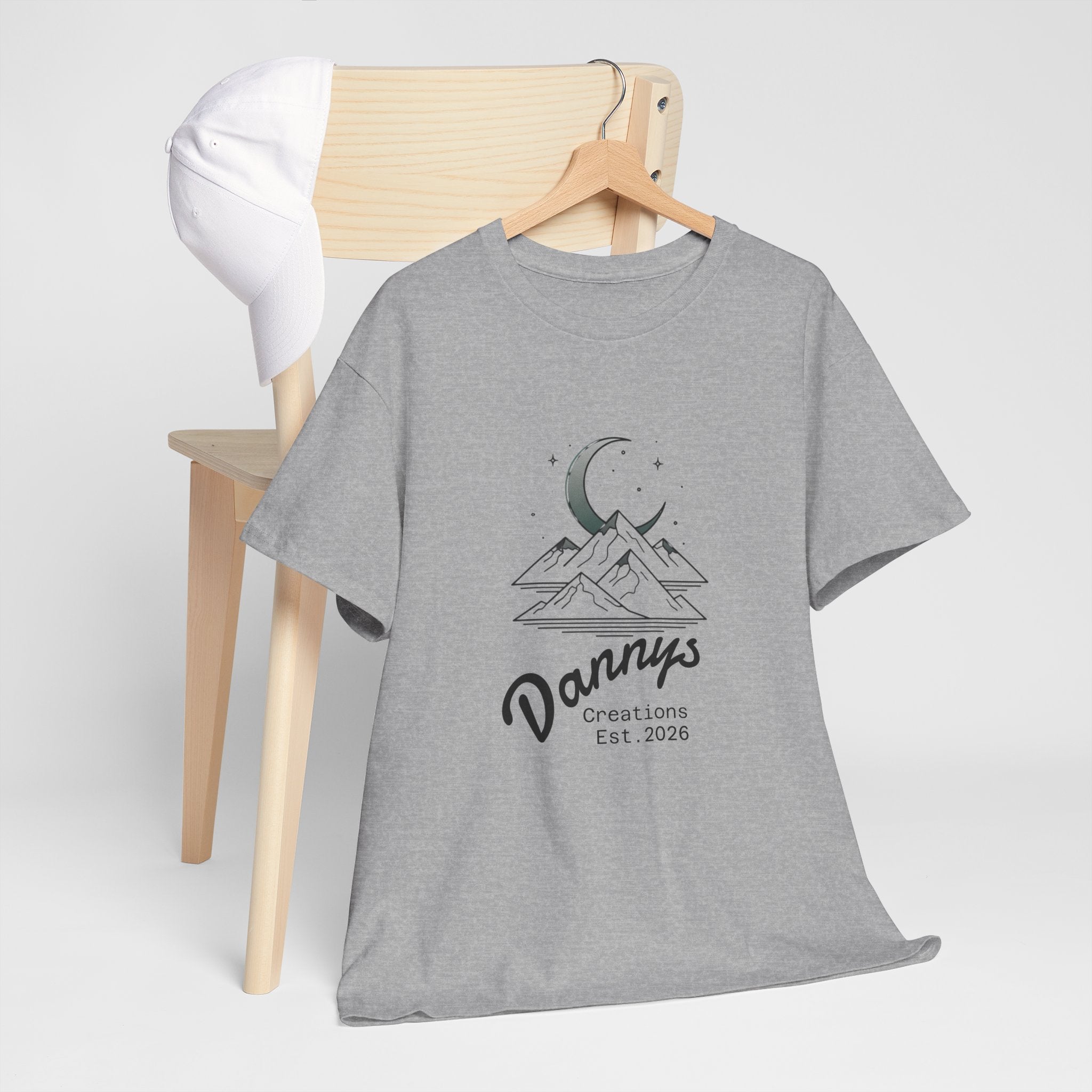 Mountain Moon Graphic Tee — "Danny's Creations Est. 2026" Minimalist Nature T-Shirt