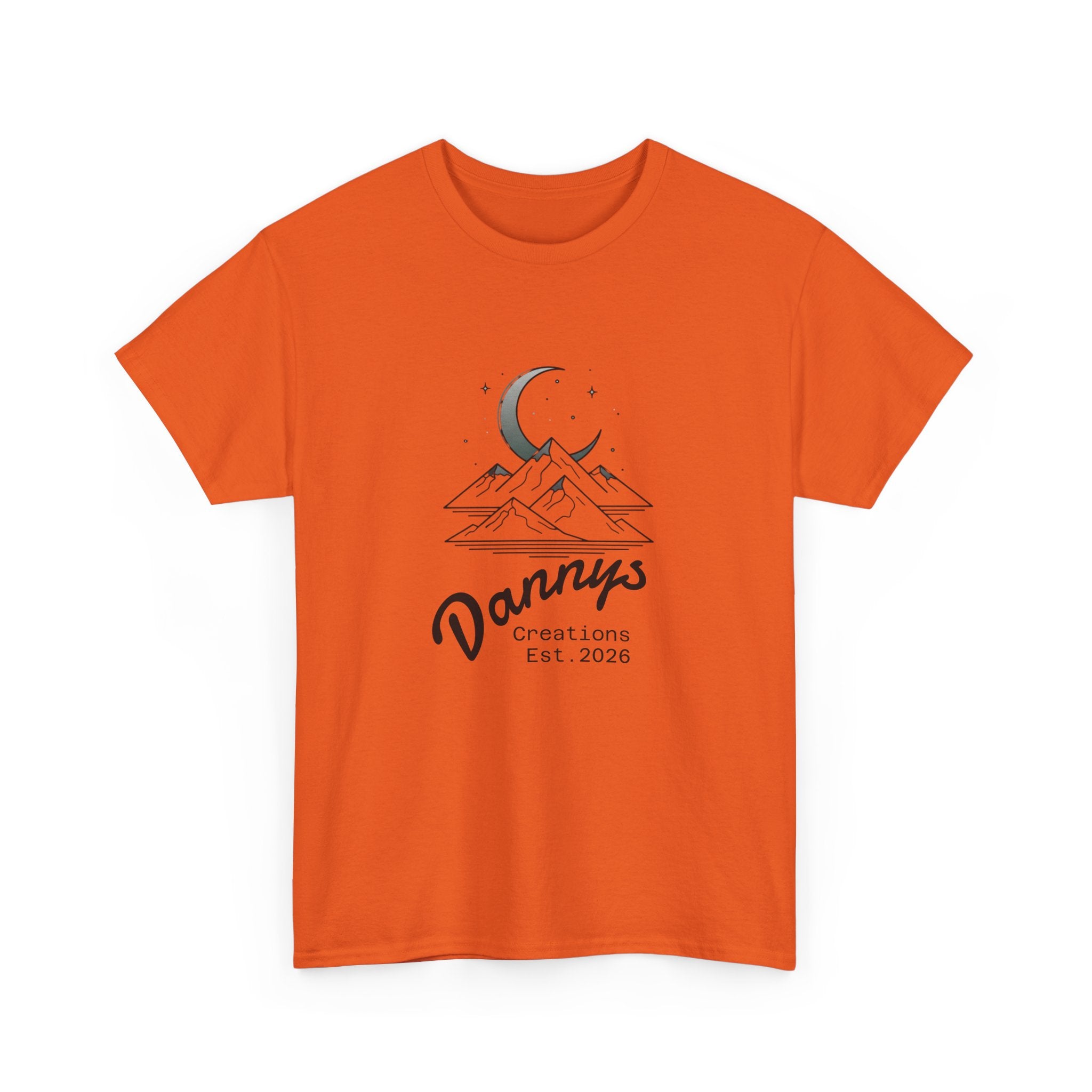 Mountain Moon Graphic Tee — "Danny's Creations Est. 2026" Minimalist Nature T-Shirt