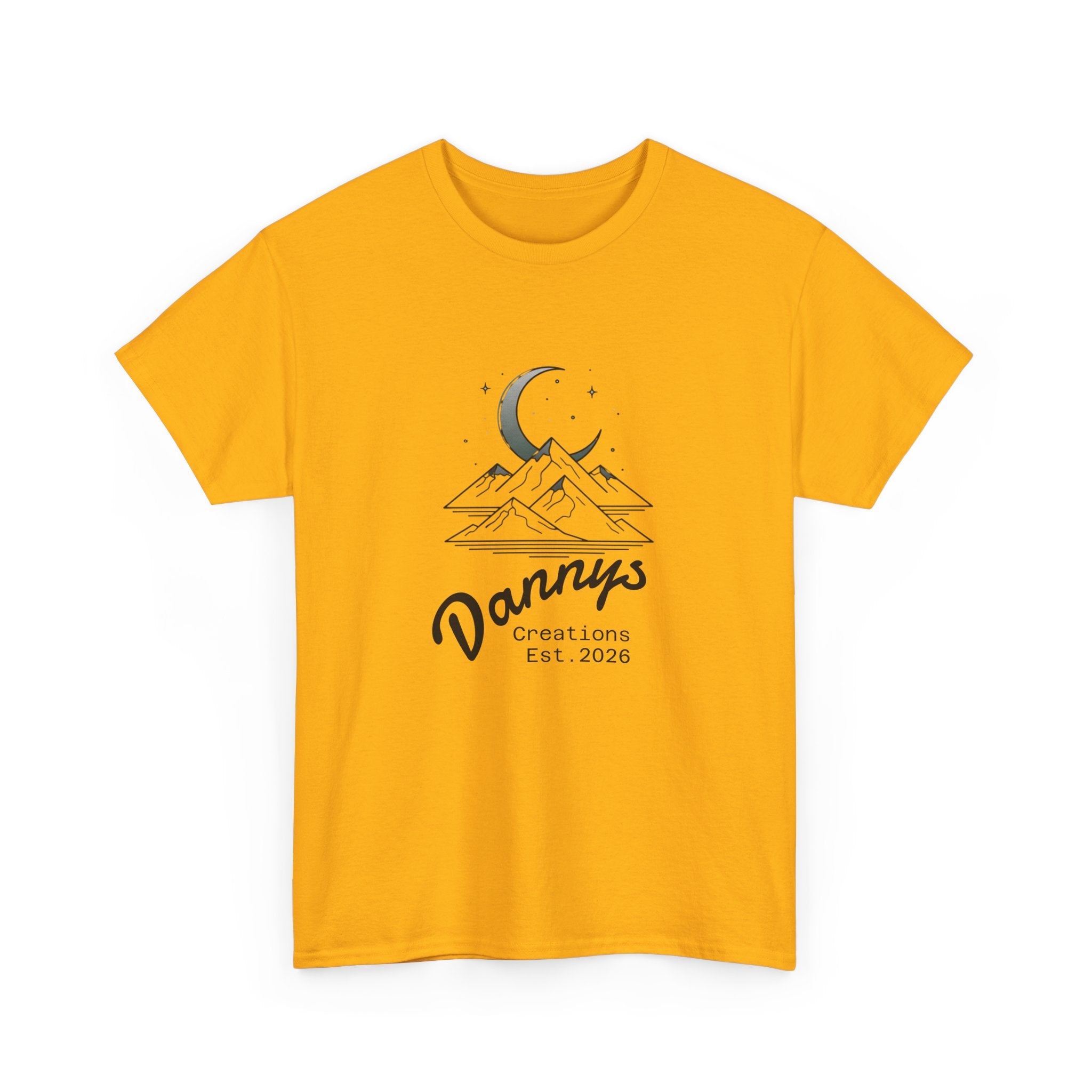 Mountain Moon Graphic Tee — "Danny's Creations Est. 2026" Minimalist Nature T-Shirt