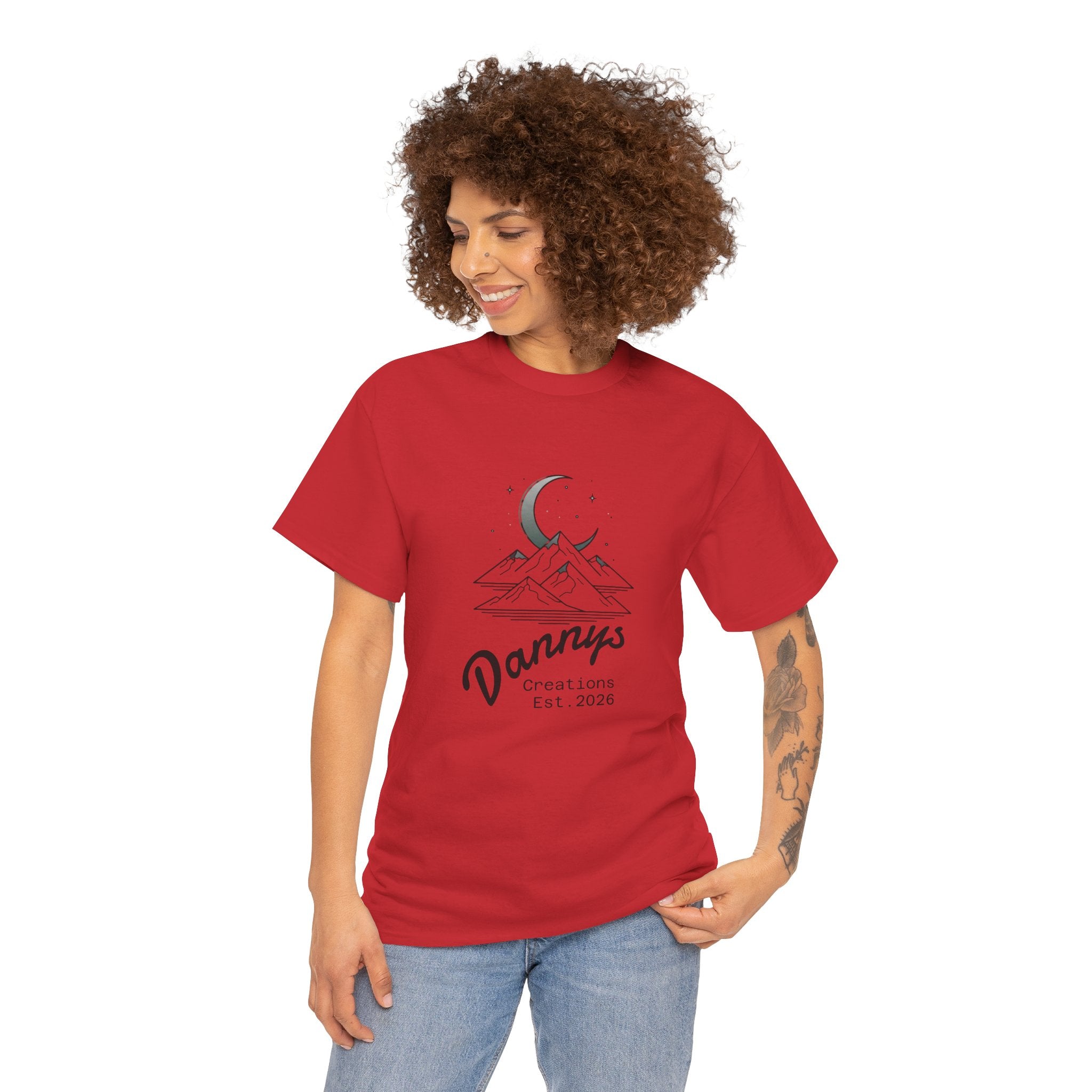 Mountain Moon Graphic Tee — "Danny's Creations Est. 2026" Minimalist Nature T-Shirt